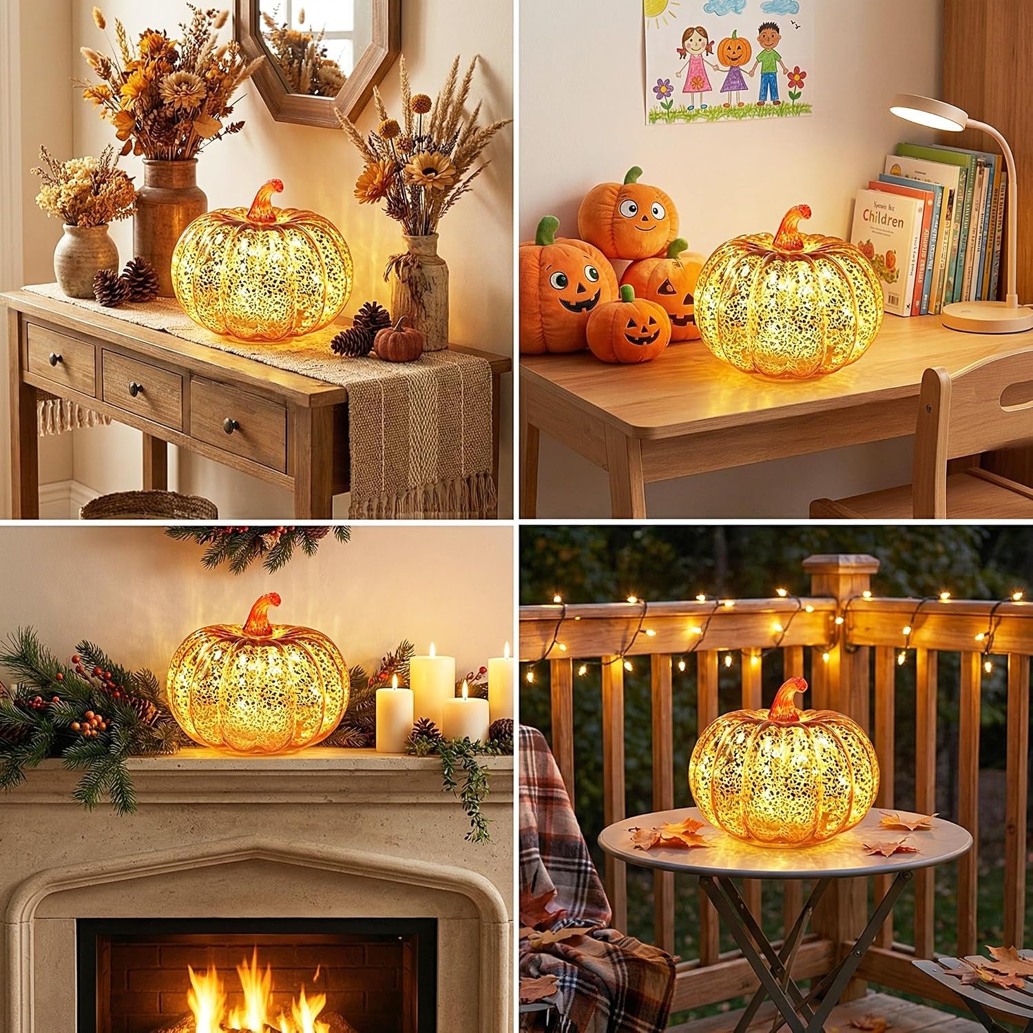 Mercury Glass Light up Pumpkin Light with Timer, with 10 Led Lights Inside,Battery Operated Led Pumpkin Light,Ideal for Halloween Fall Decoration, Thanksgiving Rustic Decor(Gold)