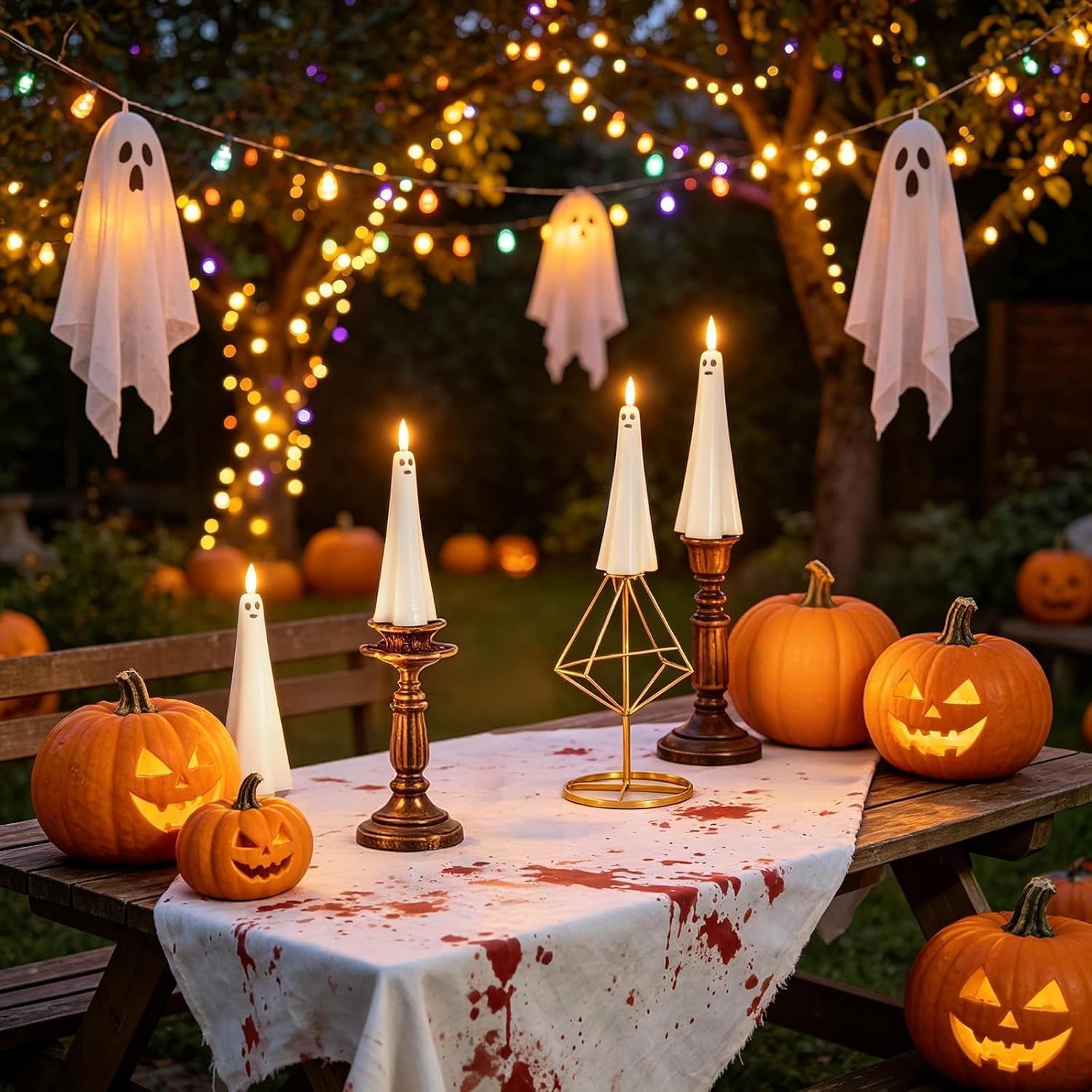 Ghost Flameless Floating Candles with Wand Remote, 12 Pcs Magic Flickering Battery Operated LED Hanging Taper Candles for Halloween Party Decoration(White)
