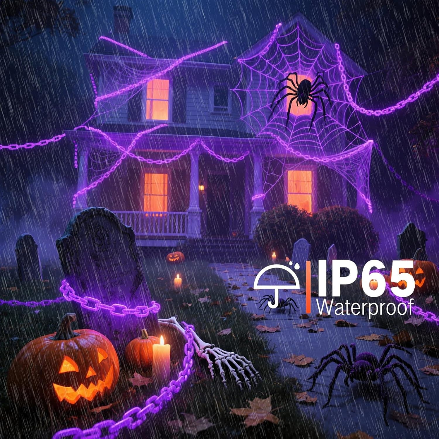 10Ft Purple Halloween Chain Lights Battery Operated with Timer, 8 Modes Halloween Decorations Indoor Outdoor, Waterproof Lighted Plastic Chains for Haunted House Party Cosplay Props Skeleton Dog
