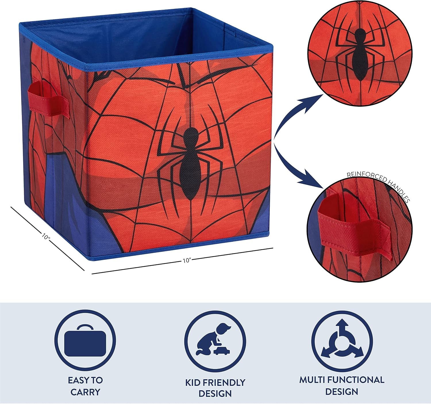 Marvel Spider-Man Collapsible Storage Cubes, Set of 2 Fabric Organizer Bins, 10 X 10 Inch Storage Baskets for Kids Bedroom, Playroom, Closet & Cube Shelves, Red