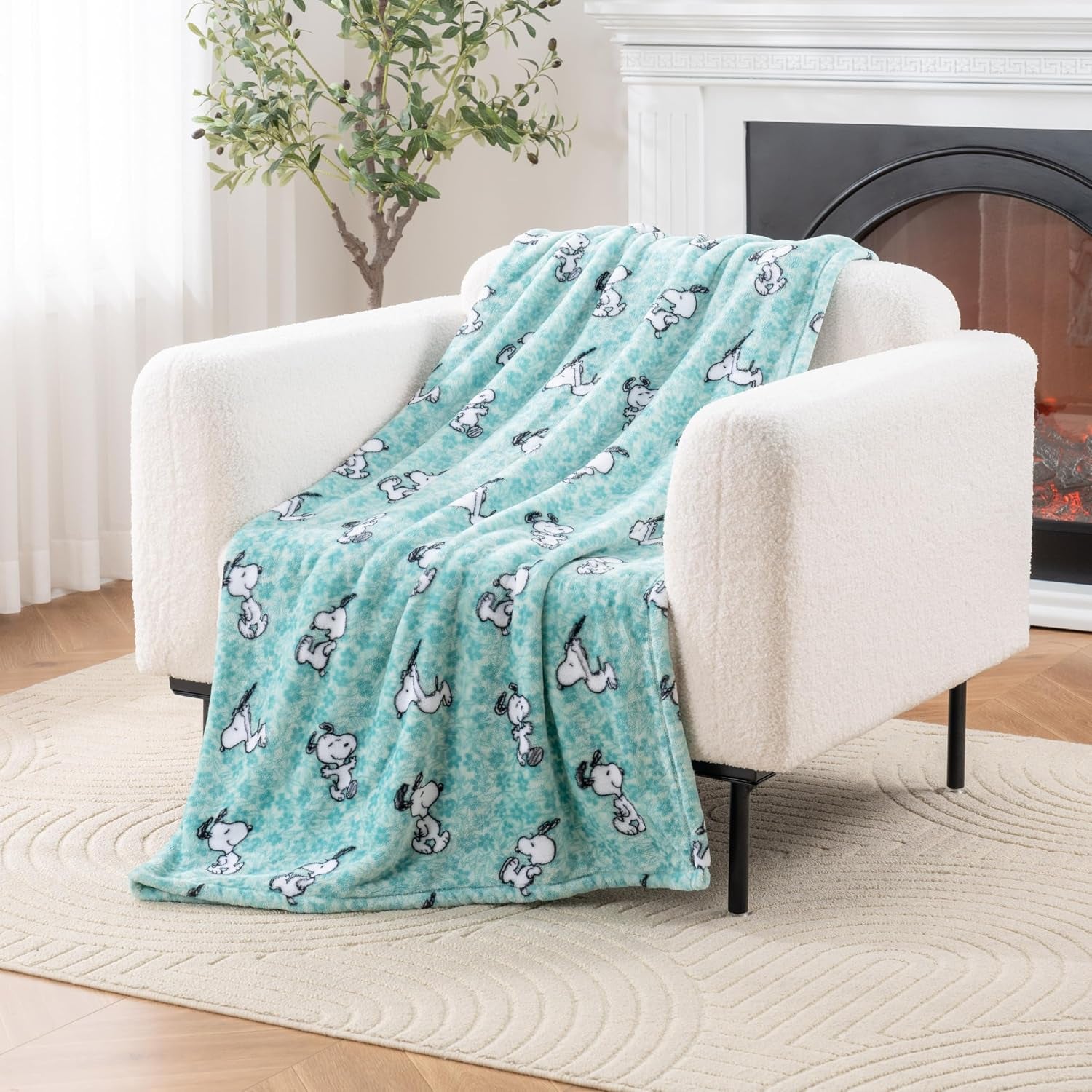 Peanuts® Velvetloft® Cute Character Snoopy Plush Throw Blanket,Snoopy and Woodstock Fall Birds & Leafs Orange,Throw 55 in X 70 in (Official Peanuts® Product)