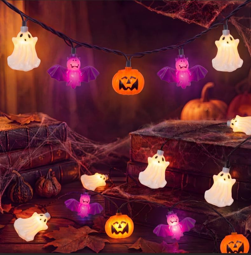8.5FT 10 LED Outdoor Halloween Skeleton String Lights Plug In, Waterproof | Connectable, Hanging Multicolor Halloween Skull Lights UL Listed for Indoor Backyard, Patio, Porch, Party Decor, Black Wire