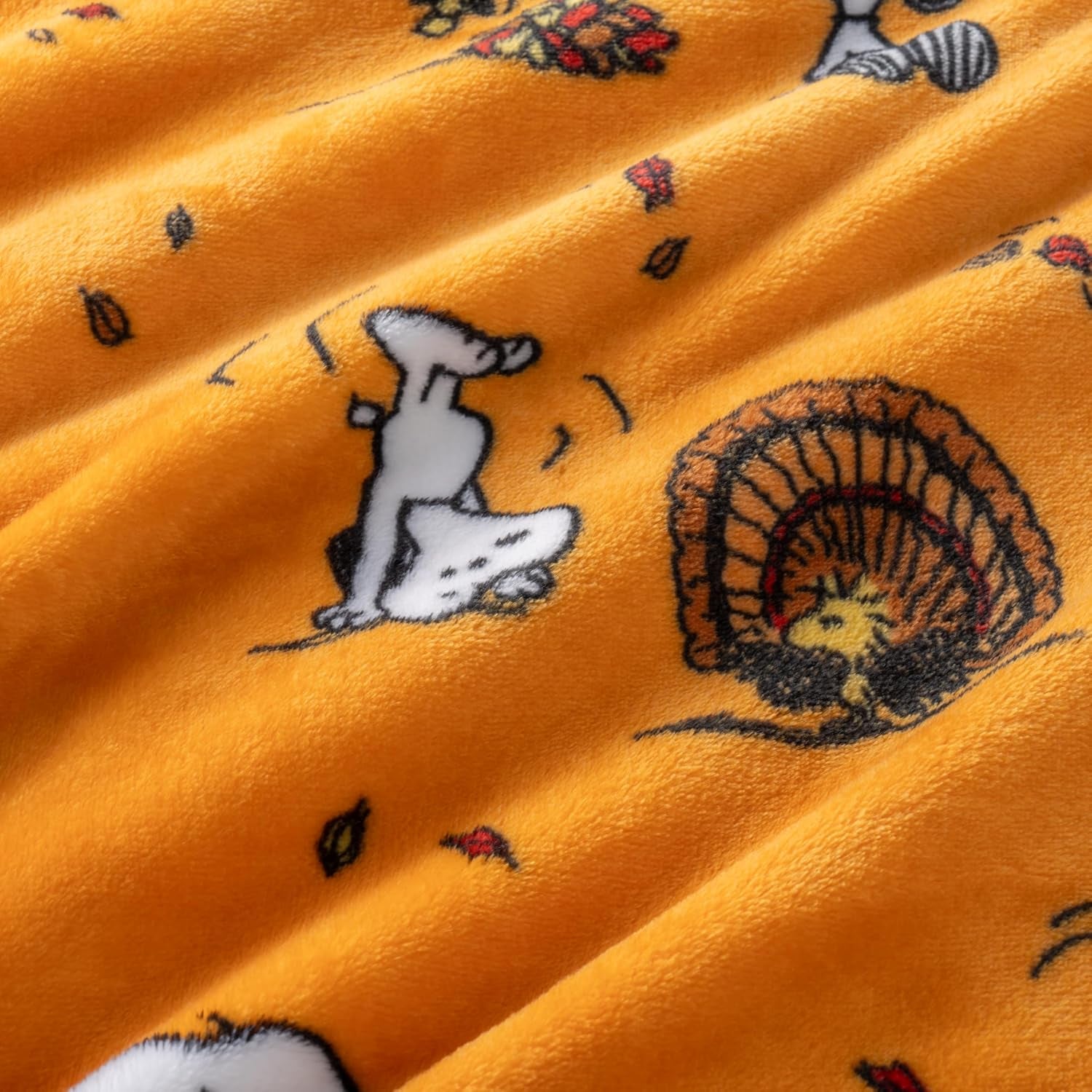 Peanuts® Velvetloft® Cute Character Snoopy Plush Throw Blanket,Snoopy and Woodstock Fall Birds & Leafs Orange,Throw 55 in X 70 in (Official Peanuts® Product)