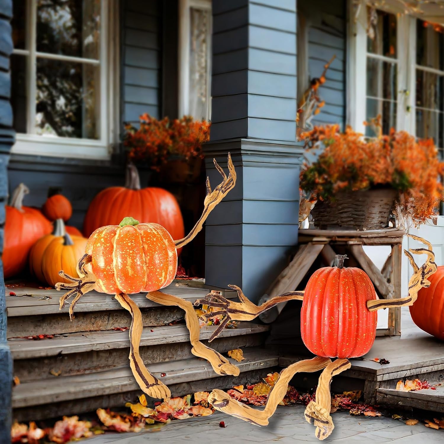 Set of 8 Bendable Pumpkin Arms and Legs Scary Outdoor Halloween Pumpkin Decor Spooky Vine Design Halloween Outdoor Decorations for outside Porch Yard