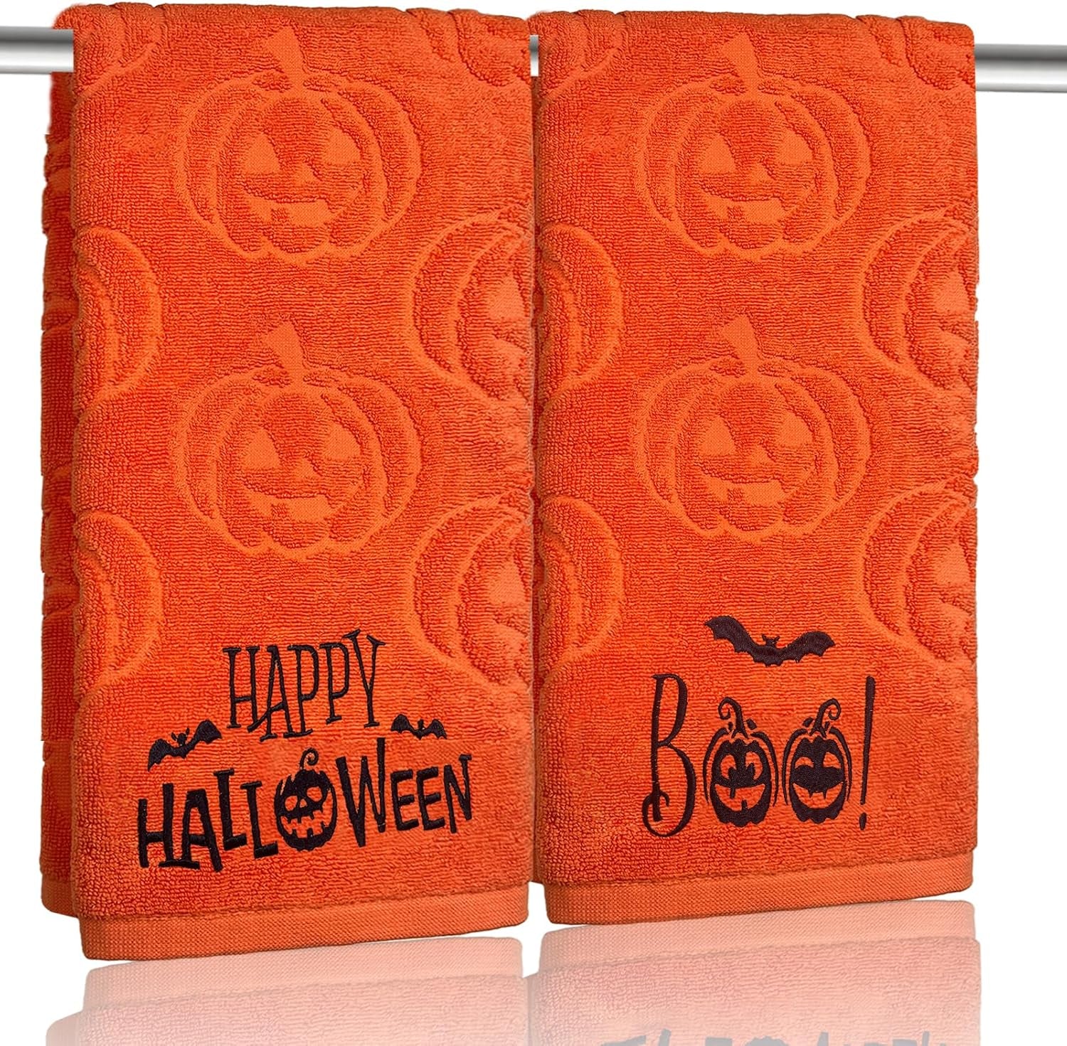 2 Pack Halloween Hand Towels 100% Cotton Jacquard Skeleton Halloween Kitchen Towels White Bathroom Towels Set Seasonal Bathroom Decor(Beige Skeleton, Halloween)