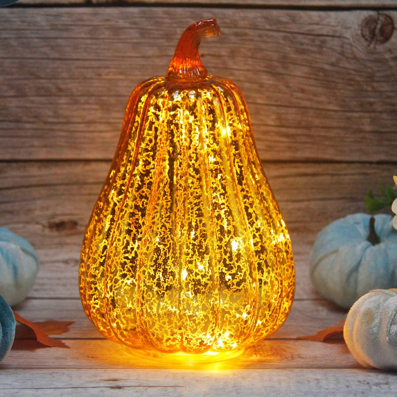 Fall Decorations for Home,Mercury Glass Pumpkin Lights with Timer, Battery Operated Led Pumpkin Lights,Light up Glass Pumpkin, Ideal for Halloween Fall Decor, Thanksgiving Decorh:8.5" (Coffee)
