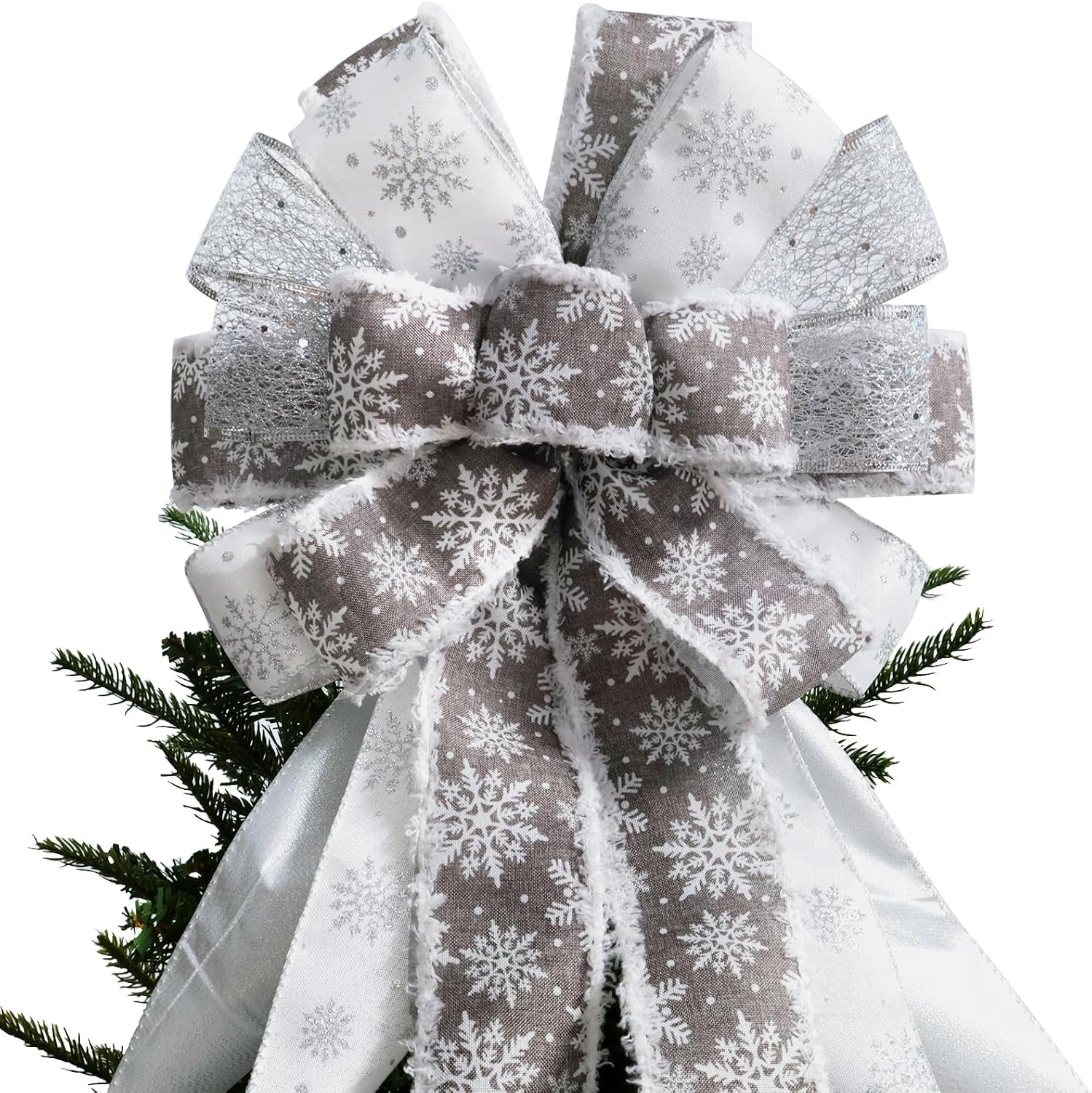 Large Christmas Tree Topper Bow 52X13 Inch, Pre-Tied Wired Wreath Ribbon | Big Festive Xmas Bow Ornaments with Long Streamers for Holiday Indoor Outdoor Home Party Decoration (Green)