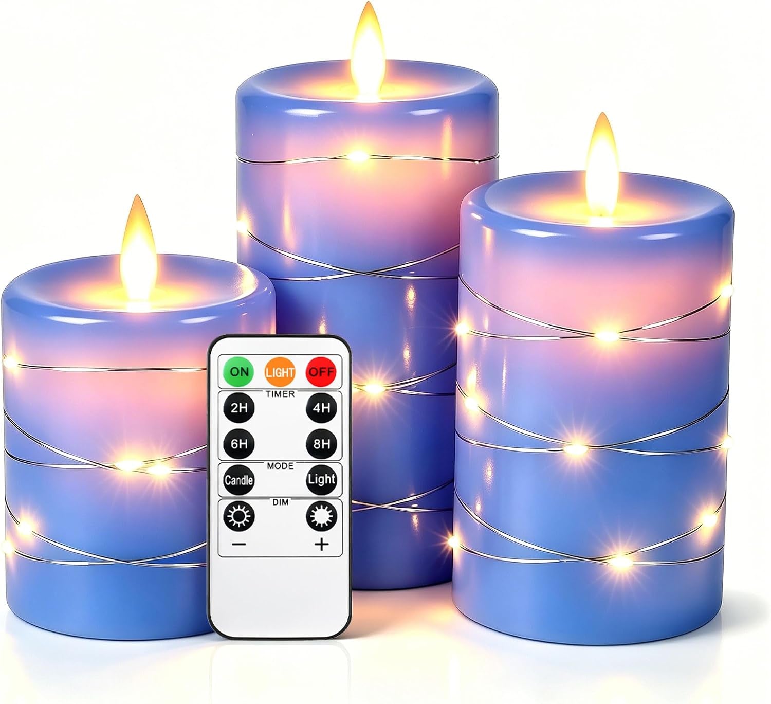 5 Pack Red Real Wax Flameless Taper Candles, Lifelike Flickering LED Candles with Copper String Lights, Battery Operated Candles with Remote for Holiday Wedding Home Decor