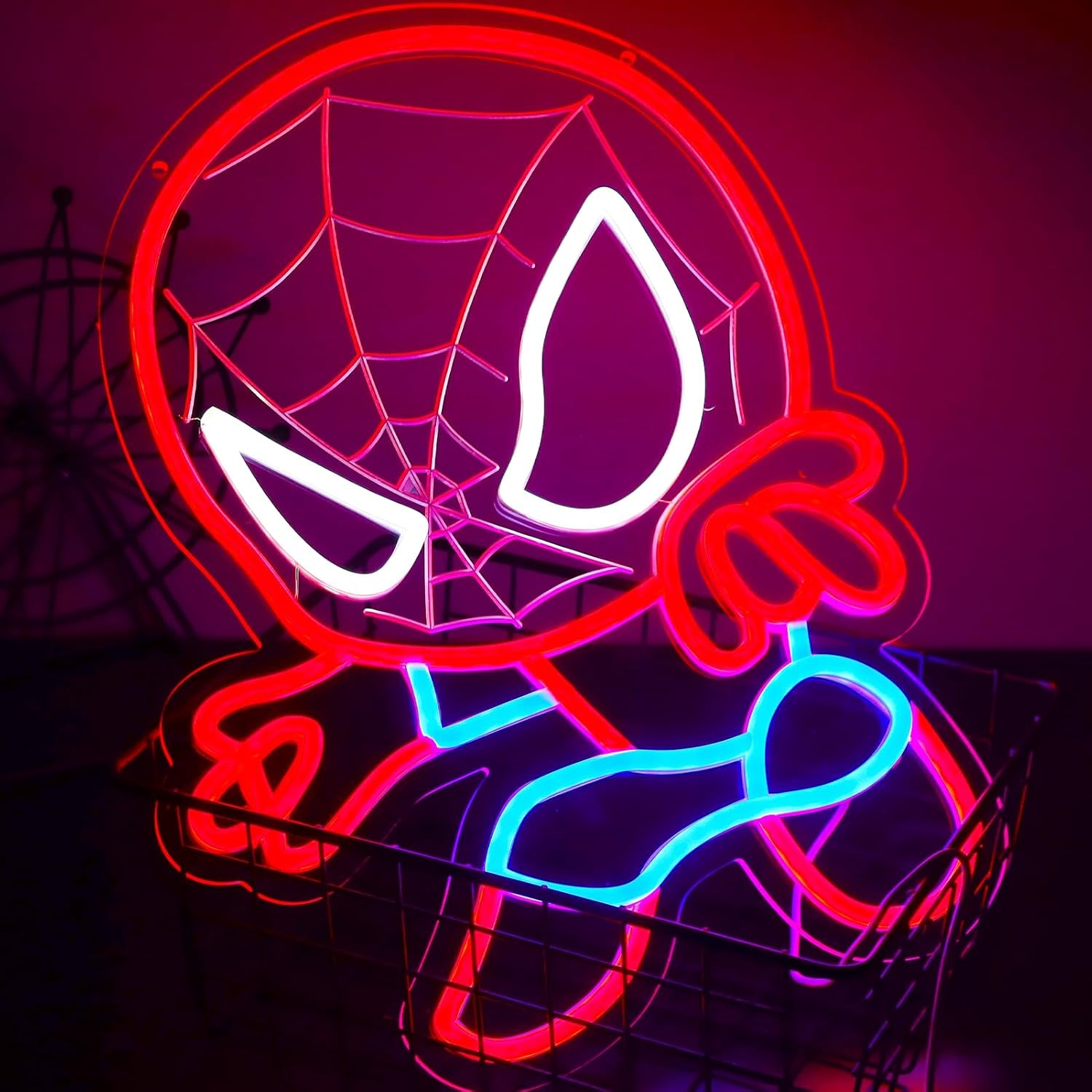 LED Spider Neon Sign for Wall Decor, Dimmable Anime Light up Display, Kids Bedroom Game Room Decoration, 12.2X15.7 Inch
