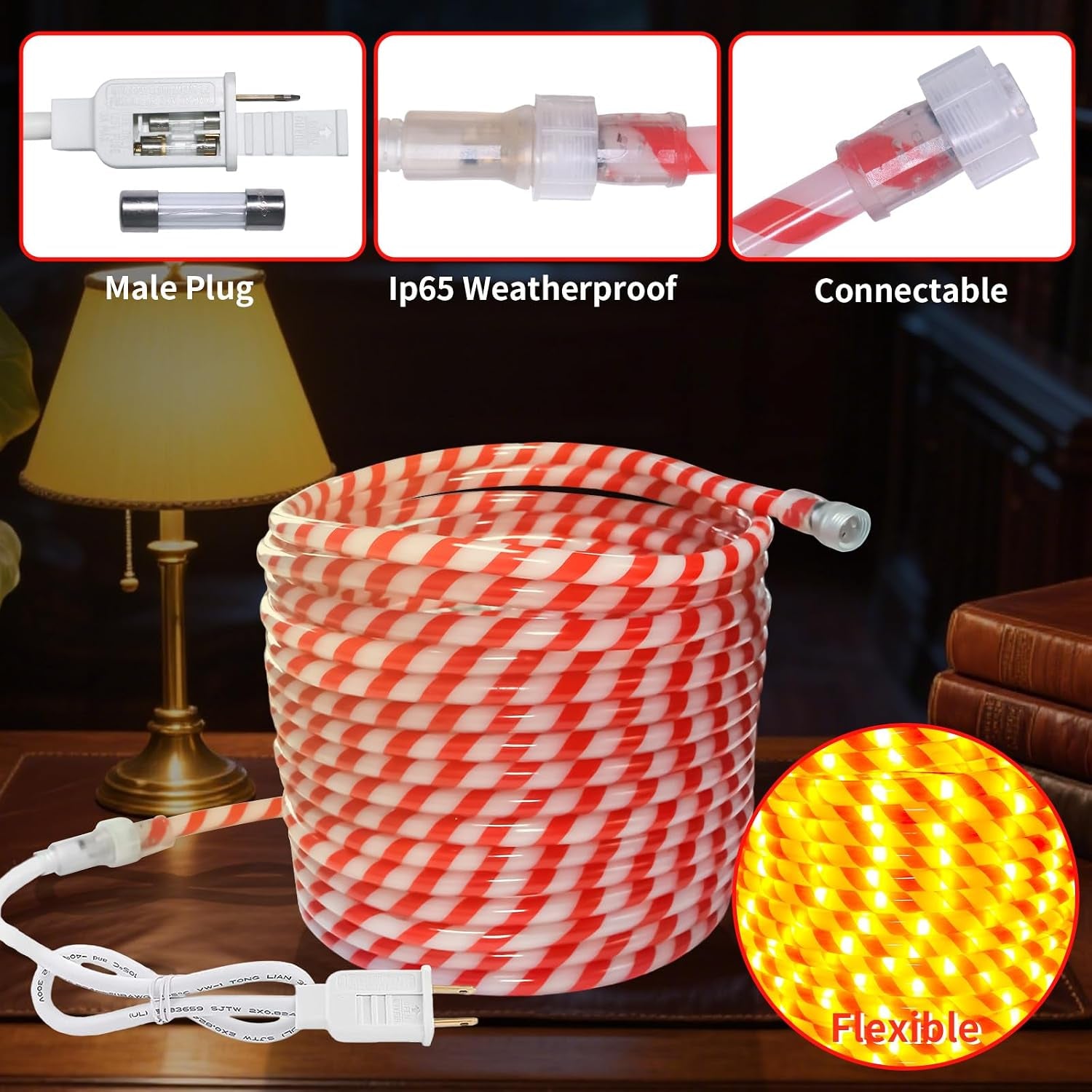 360 LED Christmas Candy Cane Rope Lights, 40FT Waterproof Xmas Tree Light, Connectable Tube Light Plug in for Indoor Outdoor Garden Yard Holiday Wedding Festival Party Decoration