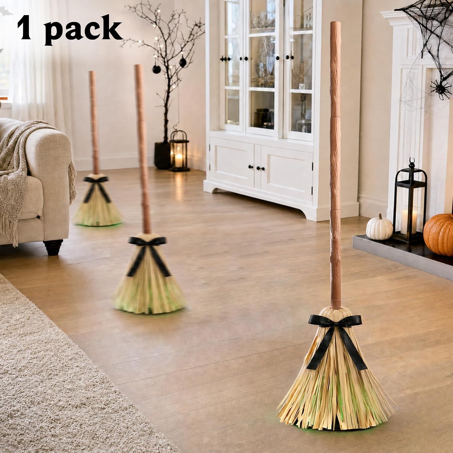 Halloween Decorations Indoor - 49" Animated Floating Lighted Witch Broom | Sound/Mute Mode - Dancing Magic Broom for Home Party Decorations