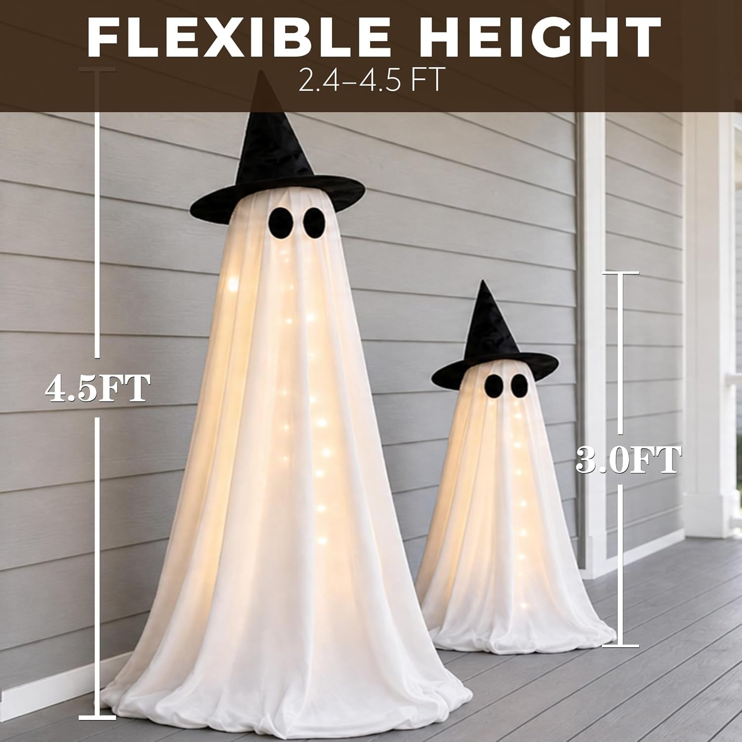 Halloween Decorations Indoor 2 Pack Light up Ghosts | Easy to Assemble,Adjustable Height,30 Lights,Durable Material,Great for Halloween Party,Porch,Mantel,Home Decor