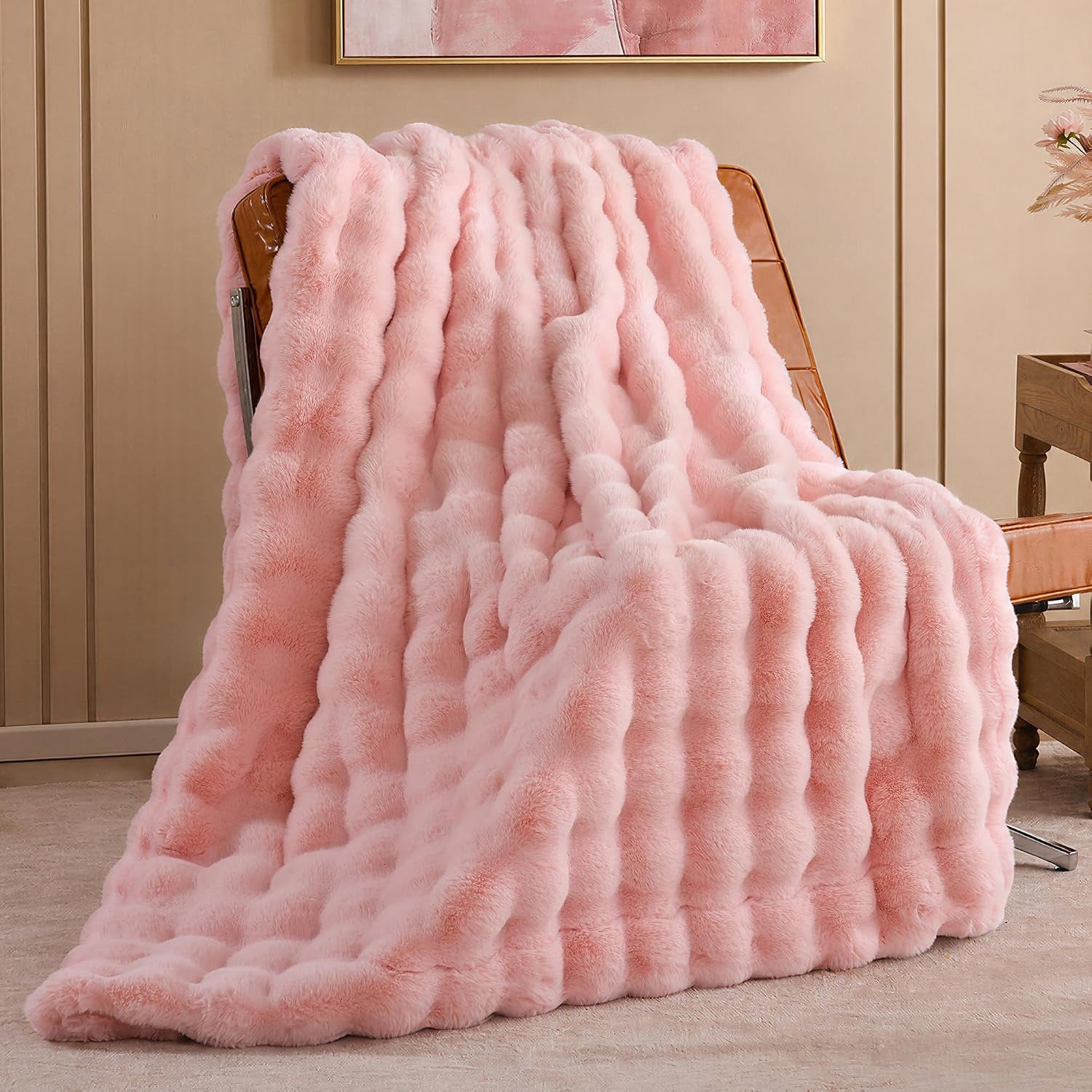 Faux Rabbit Fur Throw for Couch - Black Bubble Blanket 50"X60" | Fluffy Plush Fuzzy Throw for Sofa & Bed, Super Soft Cozy Comfrt Blanket, Luxury Aesthetic Black Decor Gift for Women