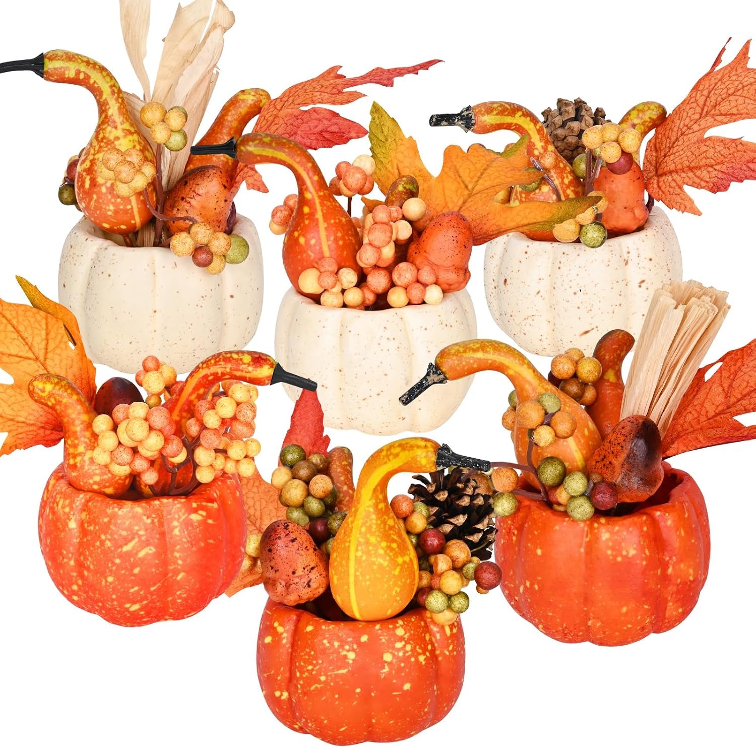 Fall Decor, Fall Centerpieces for Tables, Fake Pumpkin Decorations, Artificial Pumpkins for Decorating, Faux Fall Decorations for Home Table Thanksgiving Halloween Indoor Outdoor Porch Bathroom