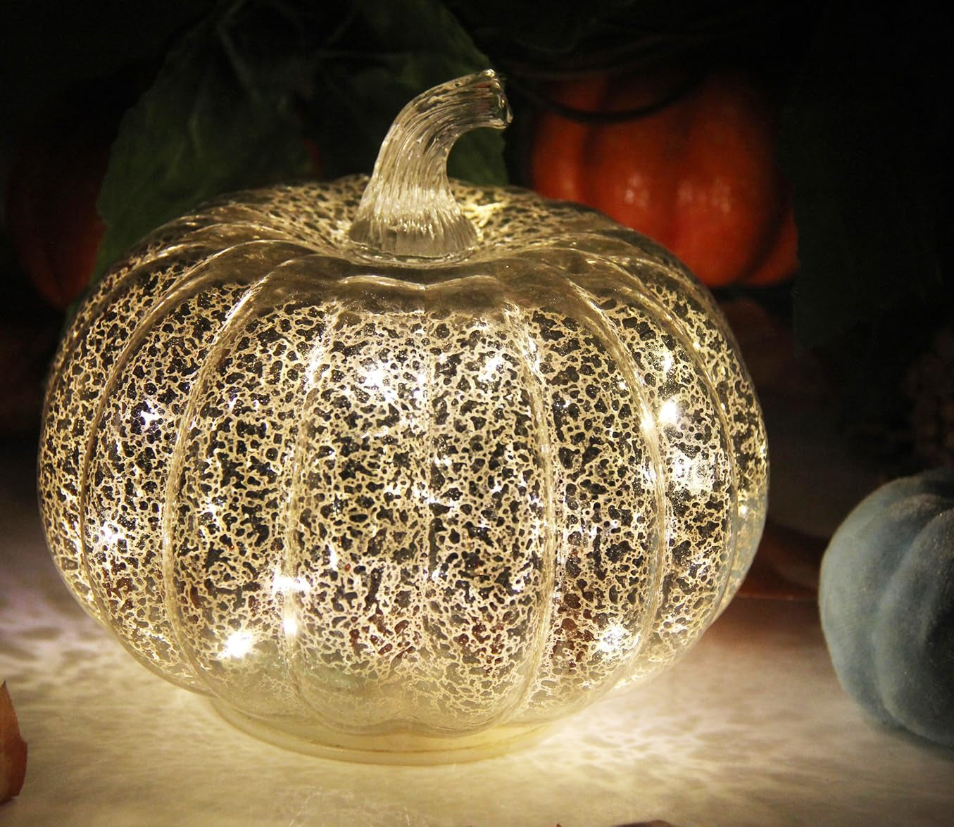 Mercury Glass Light up Pumpkin Light with Timer, with 10 Led Lights Inside,Battery Operated Led Pumpkin Light,Ideal for Halloween Fall Decoration, Thanksgiving Rustic Decor(Gold)