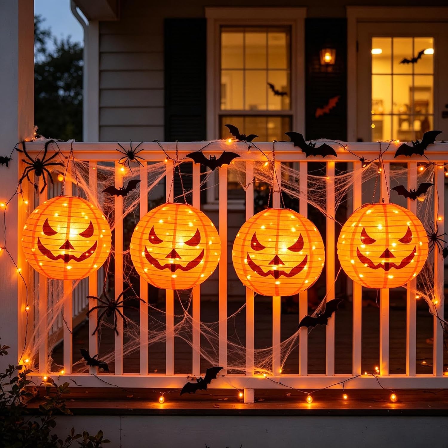 4Pcs Solar Pumpkin Lights Outdoor Hanging Halloween Decorations | 12-Inch Jack O Lantern, 160 Leds & 8 Modes, Waterproof Outdoor Halloween Lights for Yard Porch Trick-Or-Treat Party