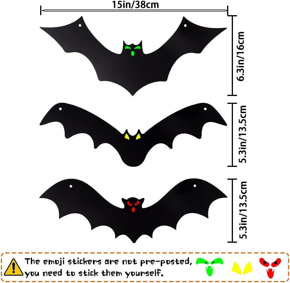 Halloween Hanging Bats for 12PCS 3D Halloween Yard Outdoor Decoration | 3 Styles Realistic Scary Large Fake Black Hanging Flying Bat Spooky for Halloween Indoor Sign Lawn Decorations
