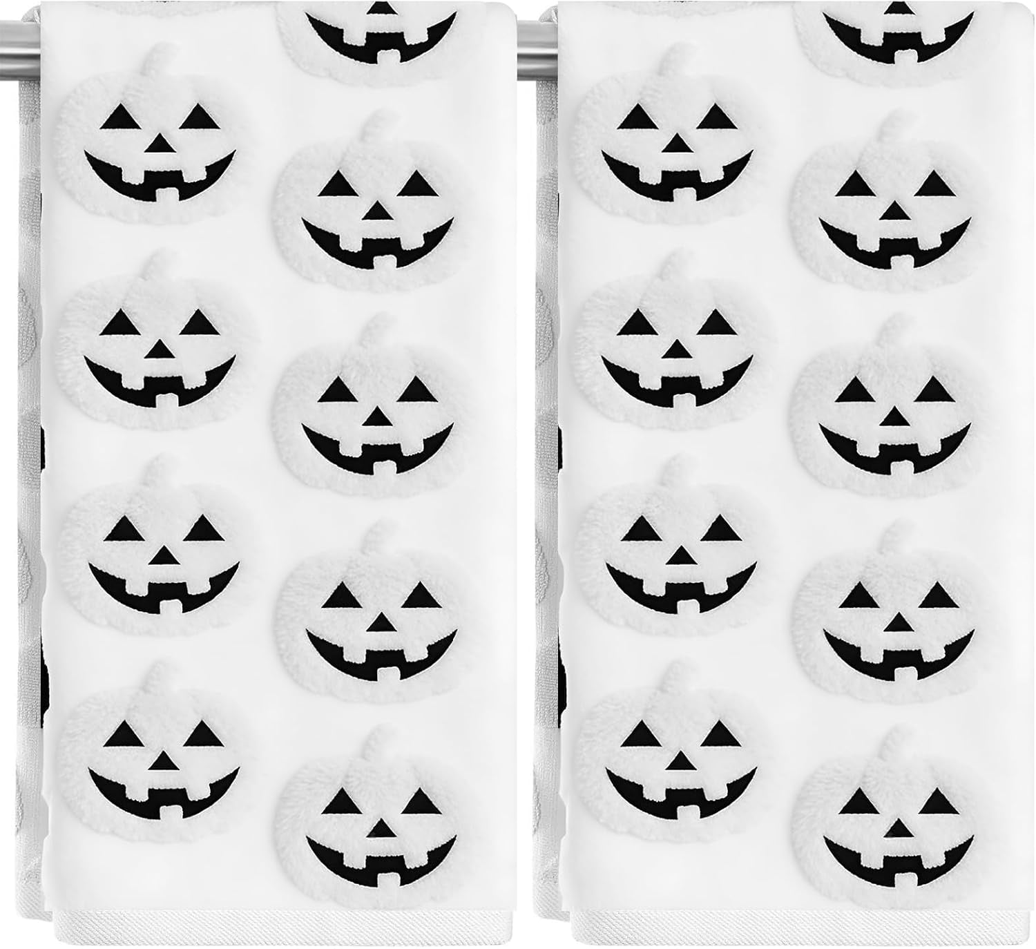 2 Pack Halloween Hand Towels 100% Cotton Jacquard Skeleton Halloween Kitchen Towels White Bathroom Towels Set Seasonal Bathroom Decor(Beige Skeleton, Halloween)