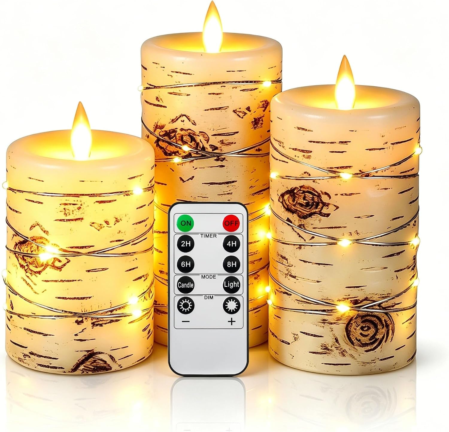 5 Pack Red Real Wax Flameless Taper Candles, Lifelike Flickering LED Candles with Copper String Lights, Battery Operated Candles with Remote for Holiday Wedding Home Decor