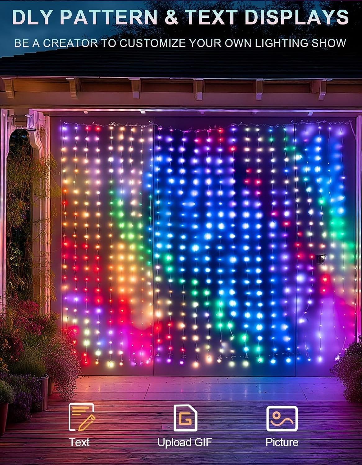 Smart Curtain Lights, 400LED 6.6FT X 6.6FT Color Changing Halloween Christmas Lights with Remote & APP, Dynamic DIY Fairy String Lights for Indoor Outdoor Bedroom Decorations