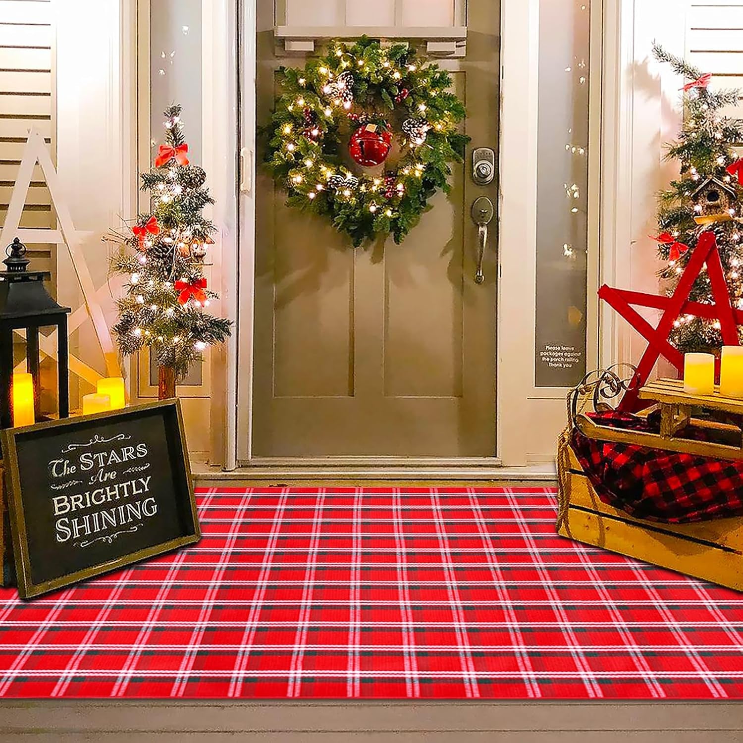 Orange and Black Plaid Rug, 3' X 5' Fall Outdoor Front Door Decor Mat, Cotton Washable Hand-Woven Rug for Layered Doormat, Autumn Halloween Thanksgiving Carpet for Porch, Entryway