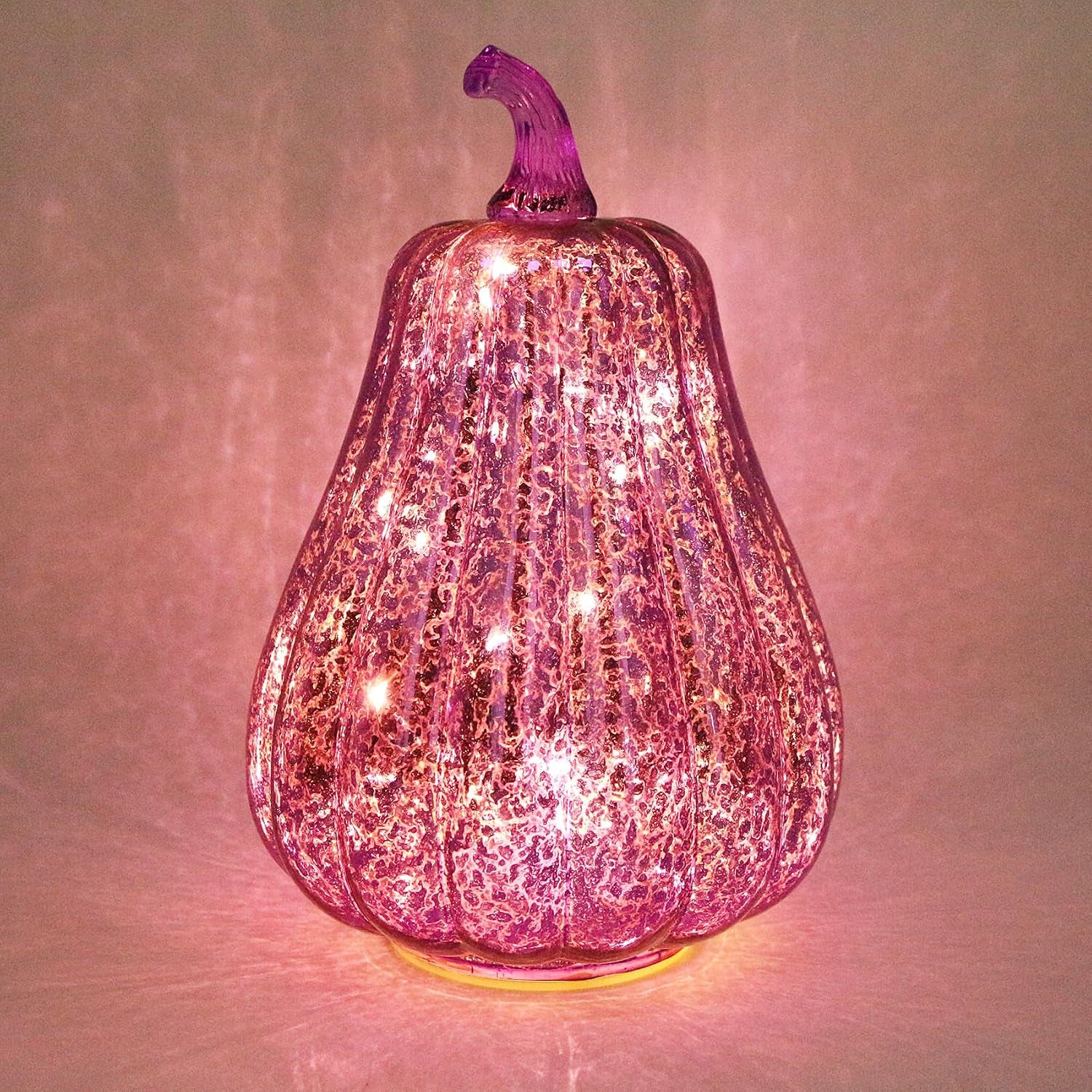 Mercury Glass Pumpkin Lights with Timer Fall Halloween Thanksgiving Decor | Battery Led Pumpkin Lamp Lighted Glass Pumpkin Purple Starry Night Pumpkins Autumn for Home Office Table Porch Decor or Gifts