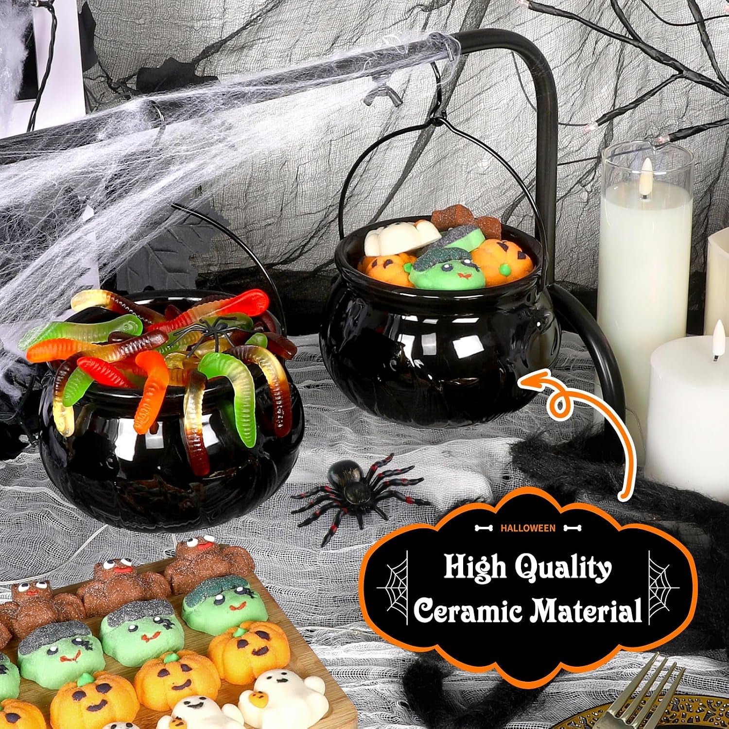 Halloween Party Decorations, 3 Ceramic Witches Cauldron Serving Bowls Set | Halloween Decorations Hocus Pocus Witch Decor Bowl Serving Cauldron for Party Supplies Home Kitchen Outdoor Indoor Decoration