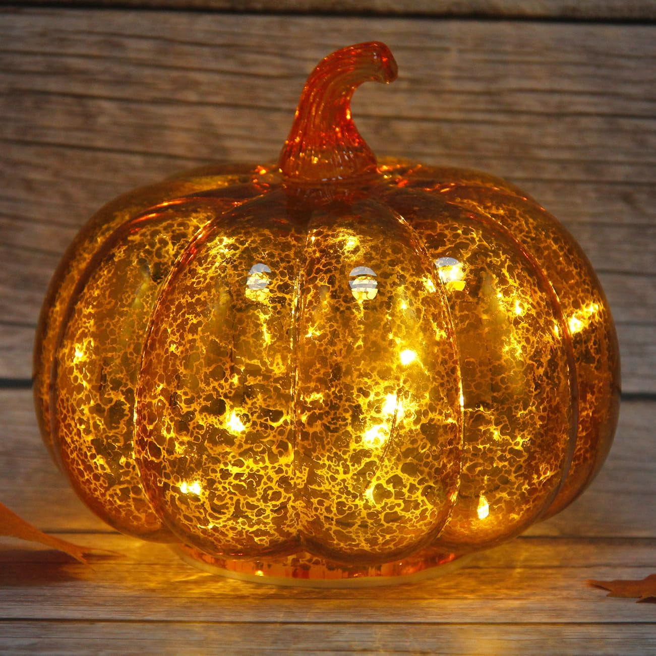 Mercury Glass Light up Pumpkin Light with Timer, with 10 Led Lights Inside,Battery Operated Led Pumpkin Light,Ideal for Halloween Fall Decoration, Thanksgiving Rustic Decor(Gold)
