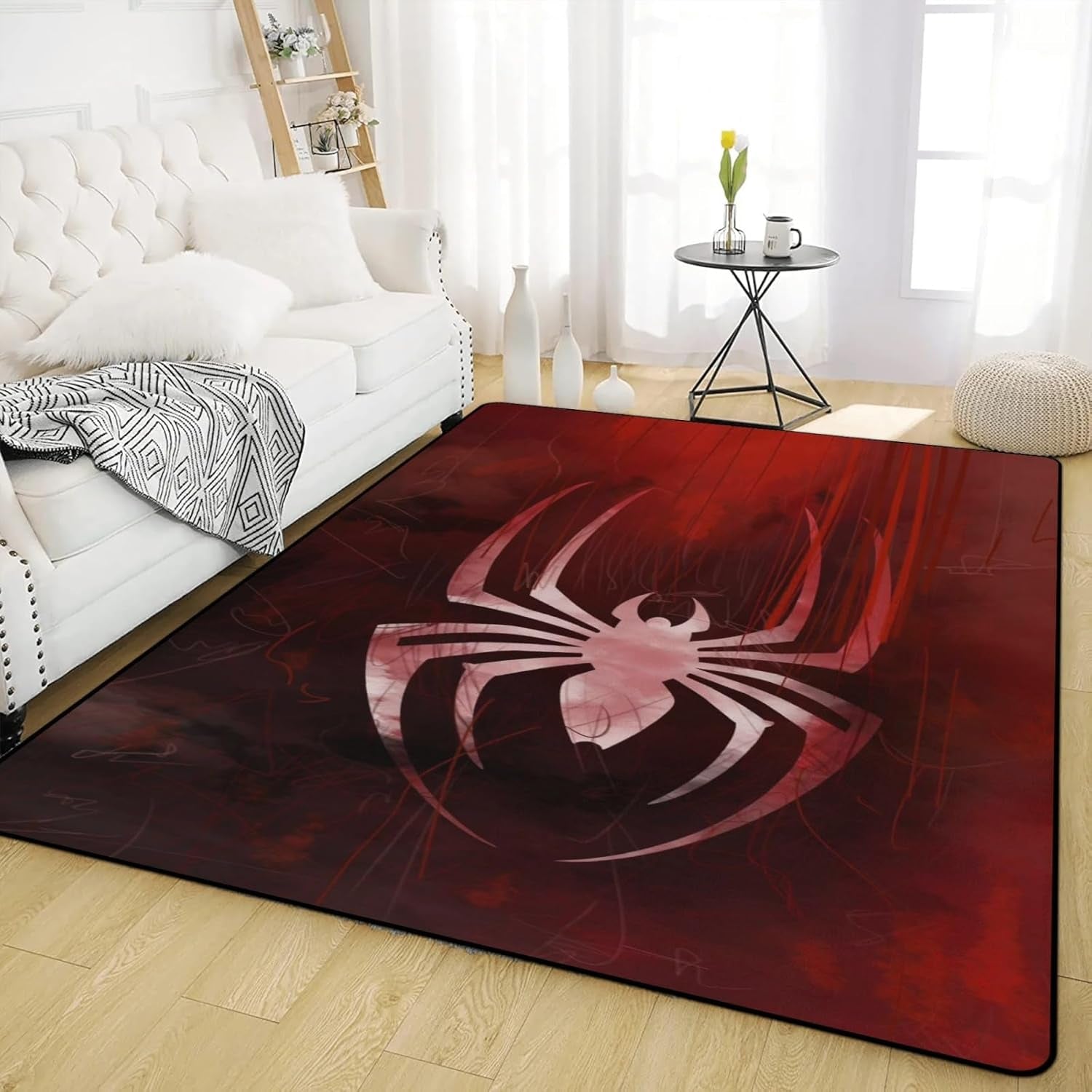 Red Spider Area Rug White Spider Symbol Carpet Modern Graphic Hallway Popular Rug Unique Home Decor Floor Mat for Kids Room Living Room Bedroom Playroom Rugs 2' X 3'