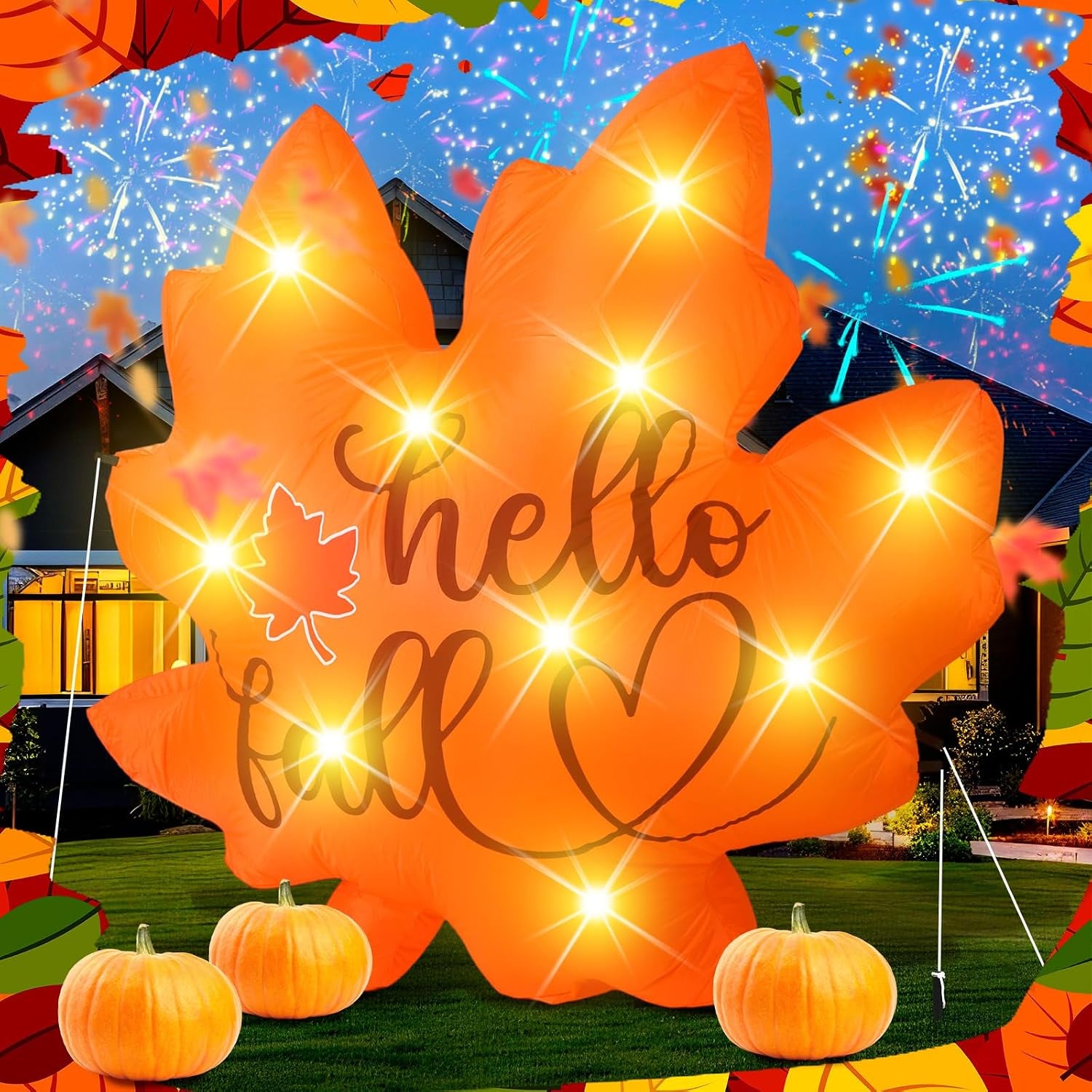 Fall Maple Leaf Inflatable 5.25Ft LED Thanksgiving Yard Decor | Built-In LED Lights, Maple Leaf Design, Harvest Decor, Weather Resistant, Yard Lawn Garden Porch, Thanksgiving, Autumn Party