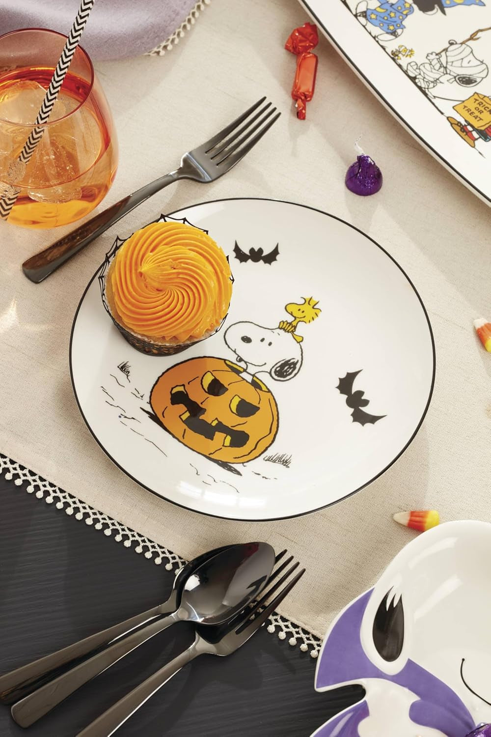 Great Pumpkin Halloween Accent Plates, Appetizer Plate Set for 4 | Porcelain, Hand Wash Recommended | Also Great as a Halloween Dessert Plate for Salad or Bread, Salad Plates
