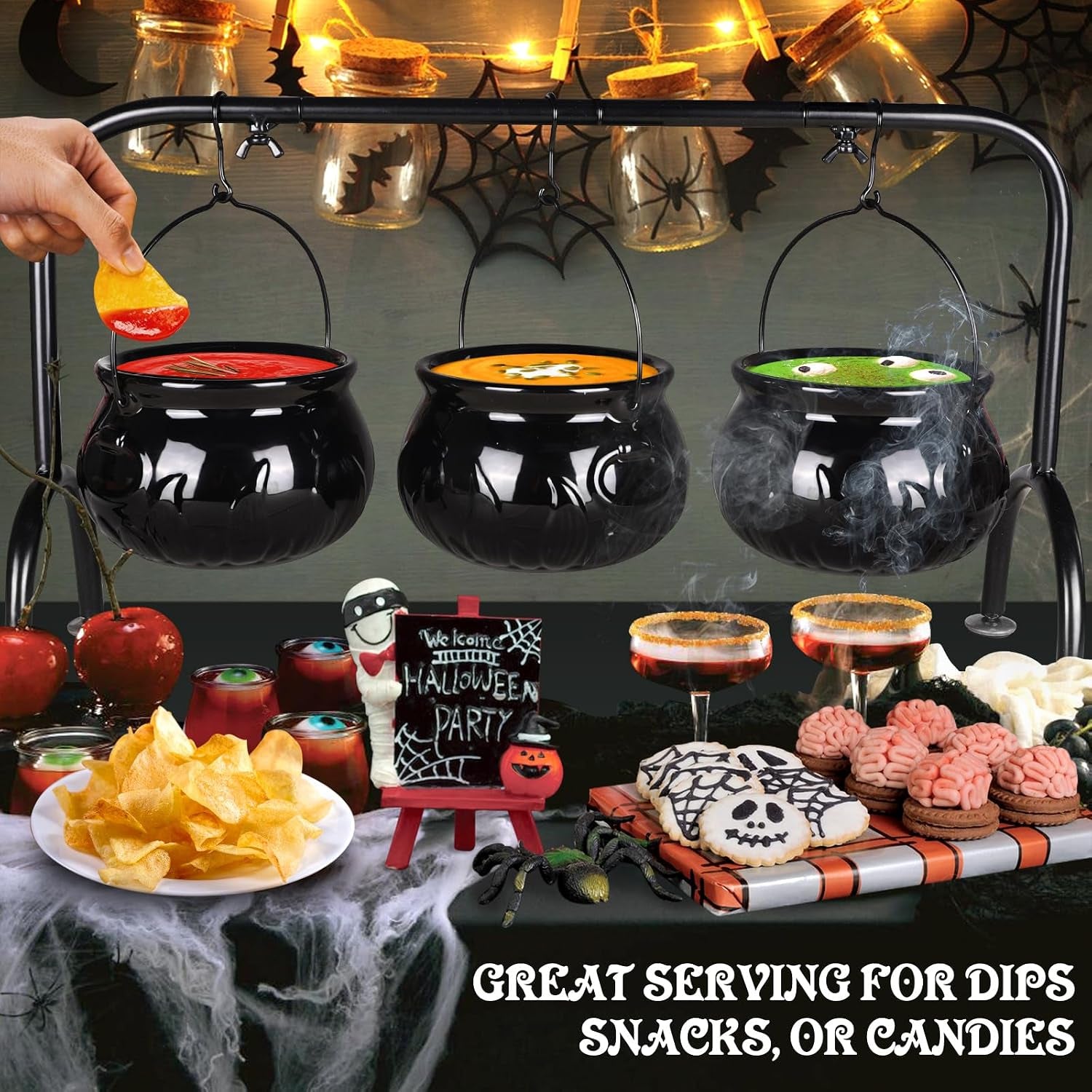 Halloween Party Decorations, 3 Ceramic Witches Cauldron Serving Bowls Set | Halloween Decorations Hocus Pocus Witch Decor Bowl Serving Cauldron for Party Supplies Home Kitchen Outdoor Indoor Decoration