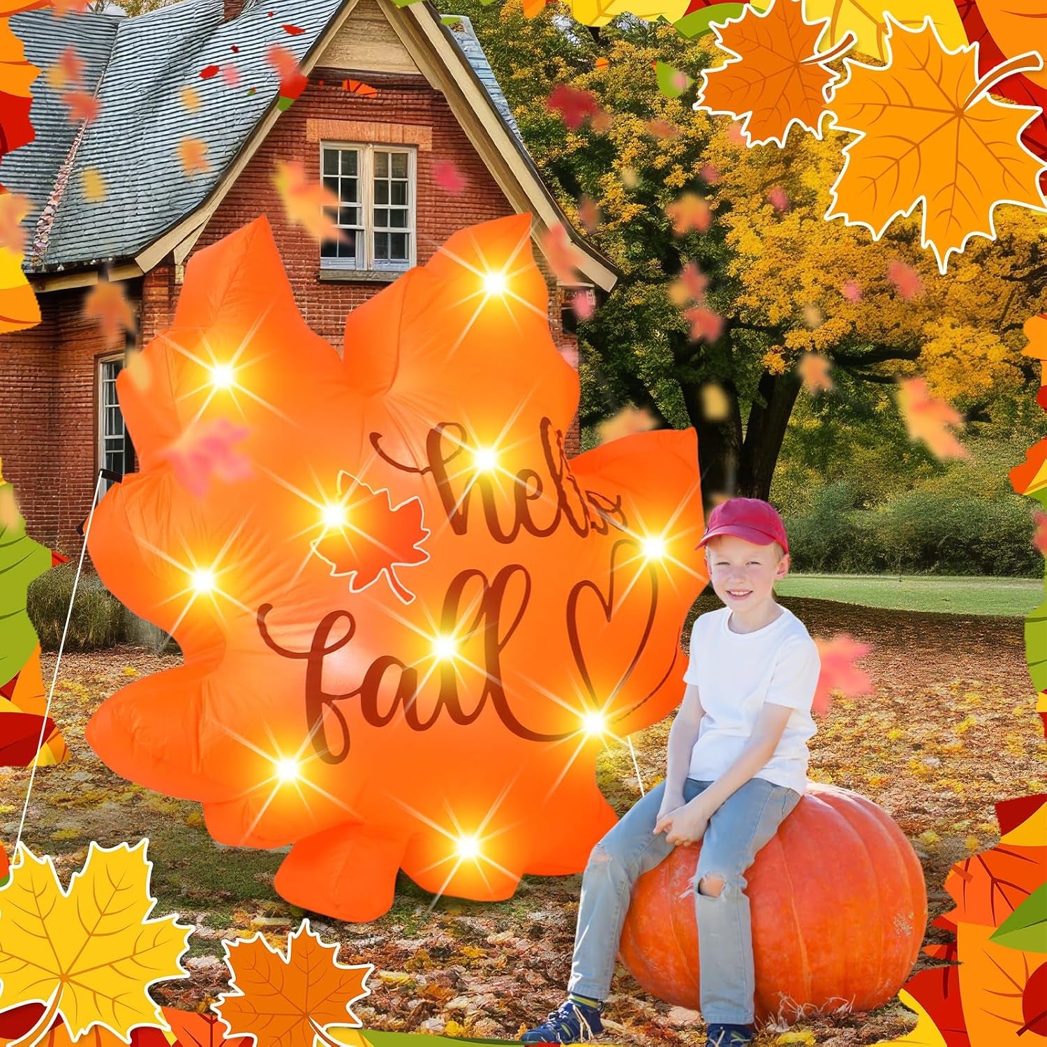 Fall Maple Leaf Inflatable 5.25Ft LED Thanksgiving Yard Decor | Built-In LED Lights, Maple Leaf Design, Harvest Decor, Weather Resistant, Yard Lawn Garden Porch, Thanksgiving, Autumn Party