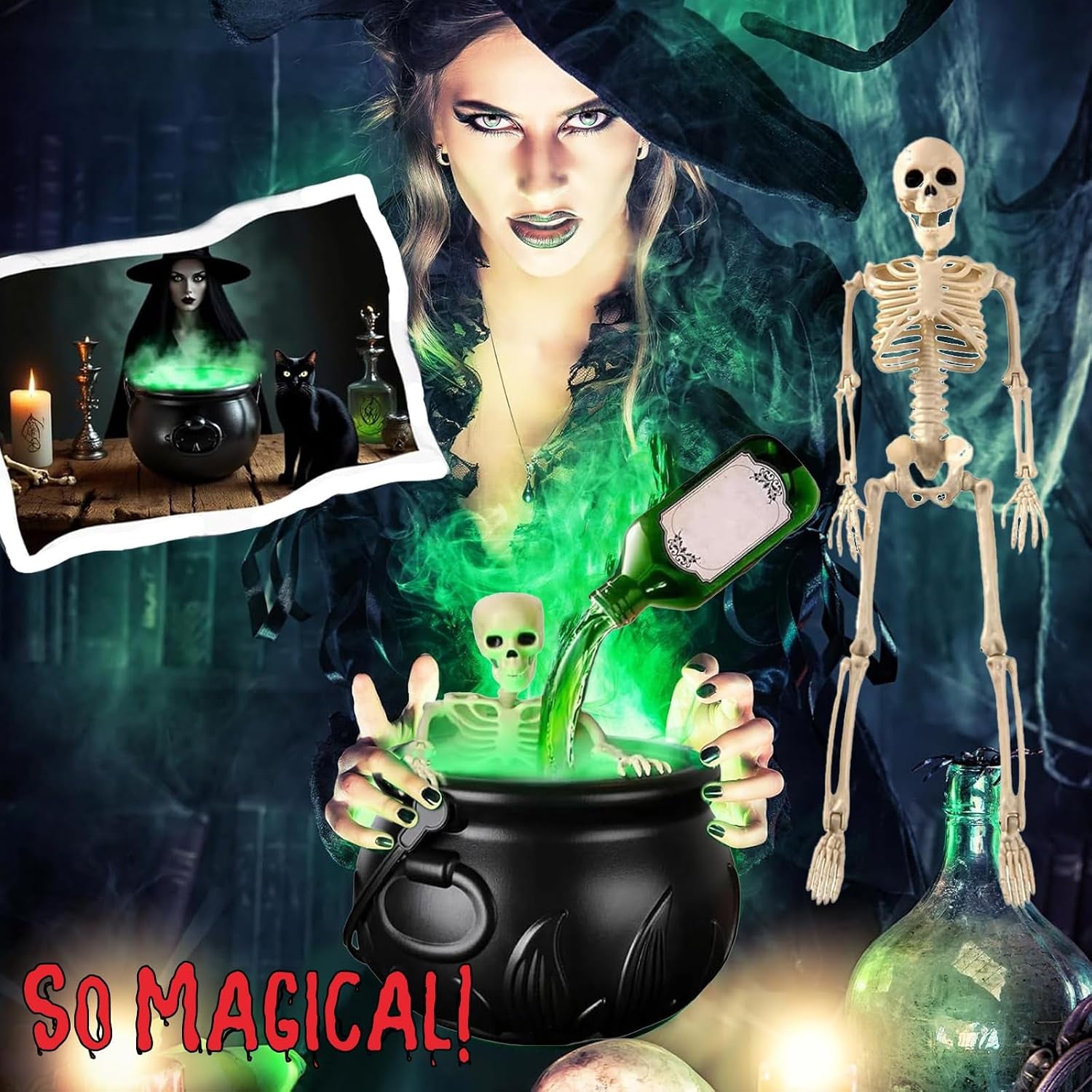 Halloween Decorations Indoor,Floating Bottle Cauldron,Halloween Cauldron with Floating Bottle,For Home Table, for Spooky Vintage Home Kitchen Table
