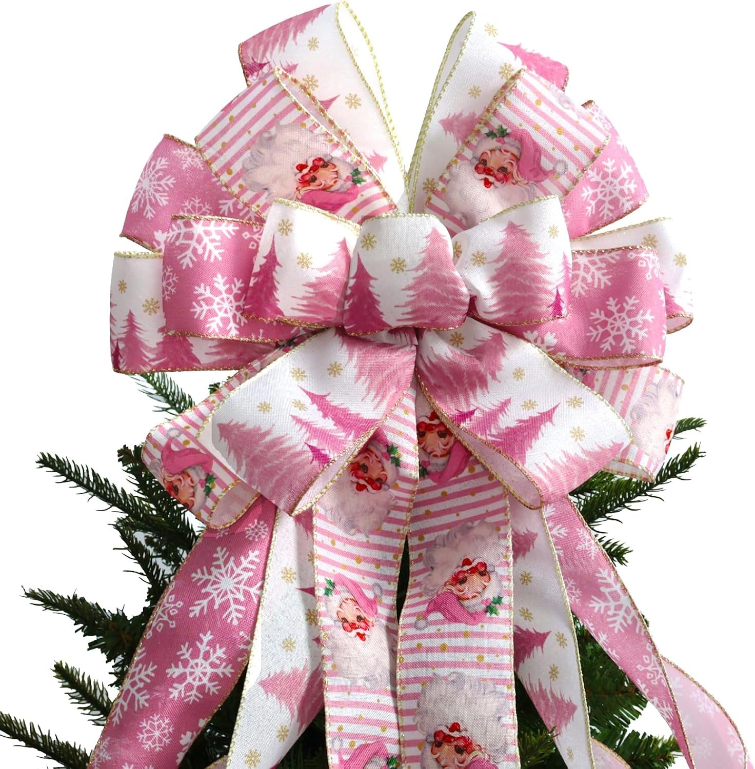 Large Christmas Tree Topper Bow 52X13 Inch, Pre-Tied Wired Wreath Ribbon | Big Festive Xmas Bow Ornaments with Long Streamers for Holiday Indoor Outdoor Home Party Decoration (Green)