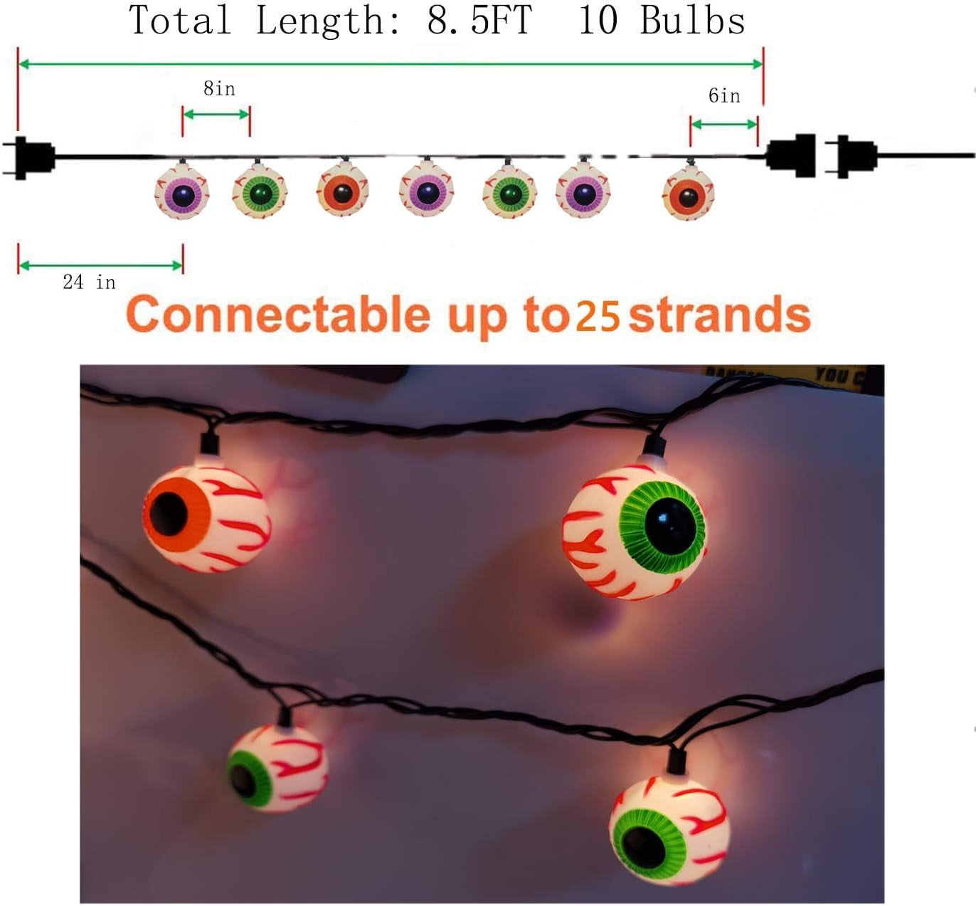 Spook up your space with our 8.5Ft Halloween Eyeball String Lights! 🎃👀 Perfect for parties, celebrations, and festive decor! #HalloweenVibes #StringLights