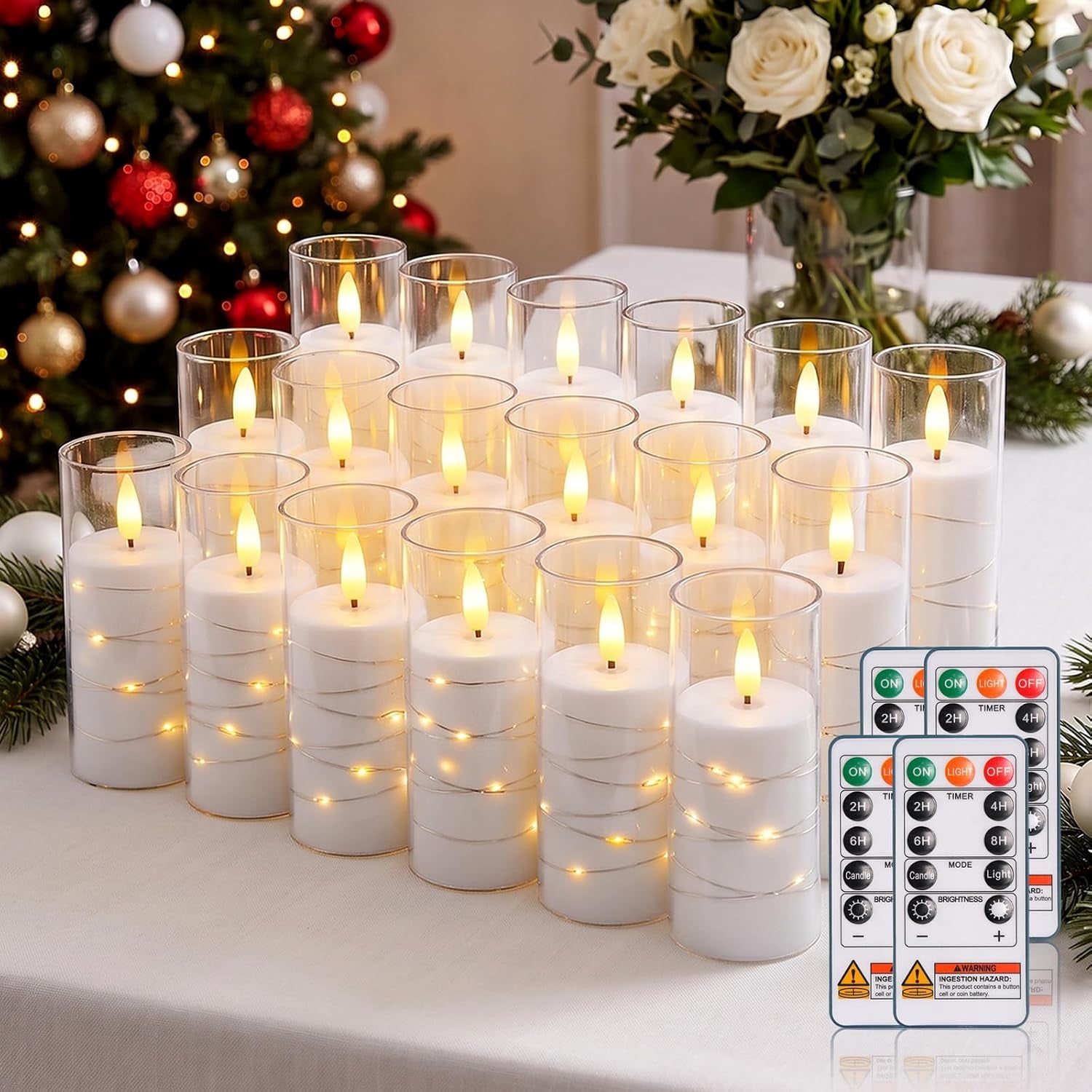 Flameless Candle with Remote Timer – 9 Flickering Acrylic Battery Operated LED Pillar Candles with Embedded Star String for Halloween, Home Decor, and as a Gift (Orange)