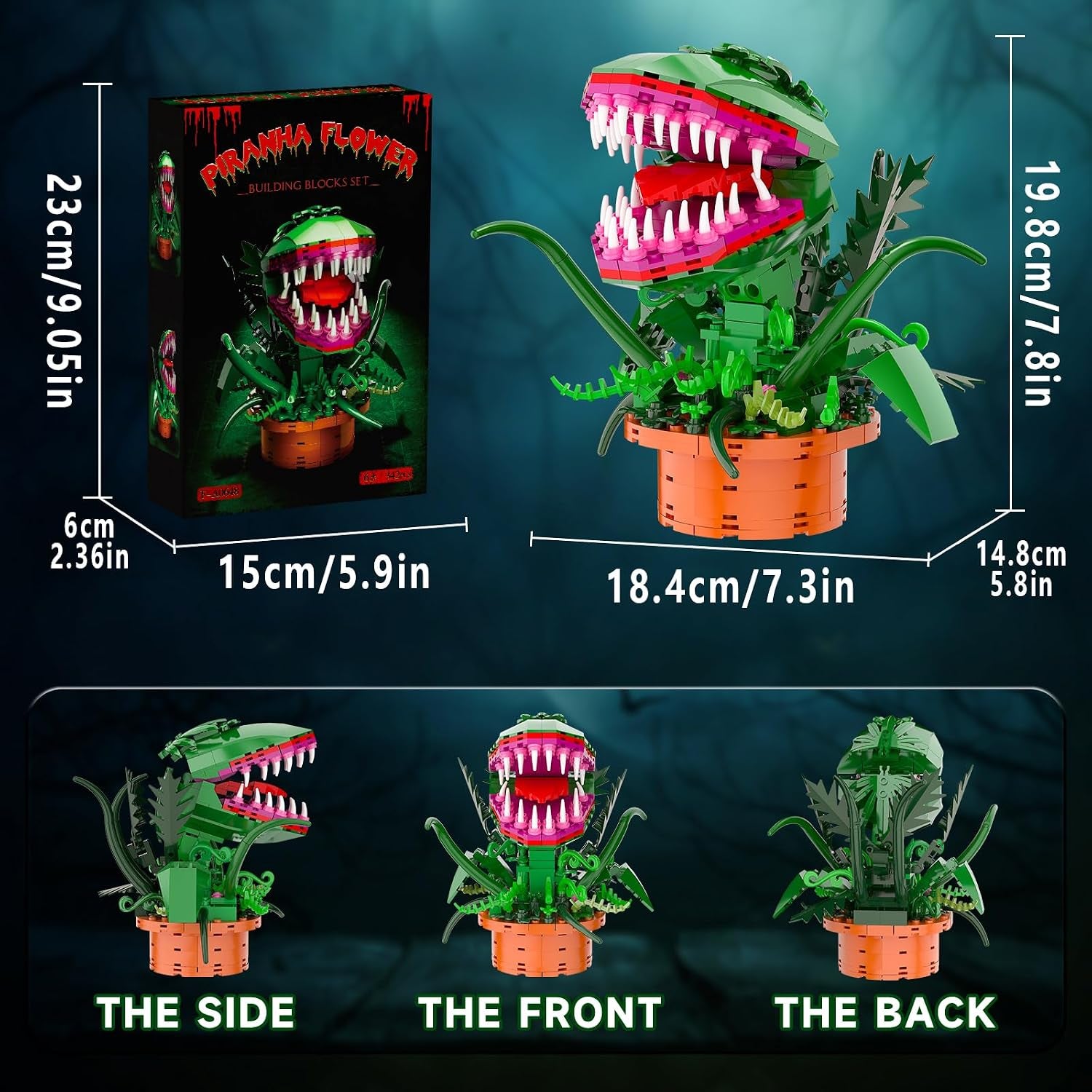 Audrey 2 Cannibal Flower Building Block Set, Little Shop of Horrors Piranha Plant with Openable Mouth Toy Collection, Gift Birthday, Halloween, Holiday, for TV Fans, Kids 6+, (342 PCS)