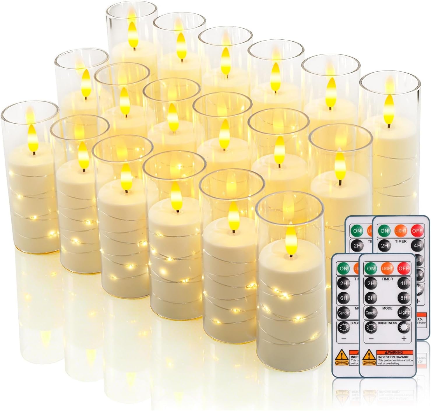 Flameless Candle with Remote Timer – 9 Flickering Acrylic Battery Operated LED Pillar Candles with Embedded Star String for Halloween, Home Decor, and as a Gift (Orange)