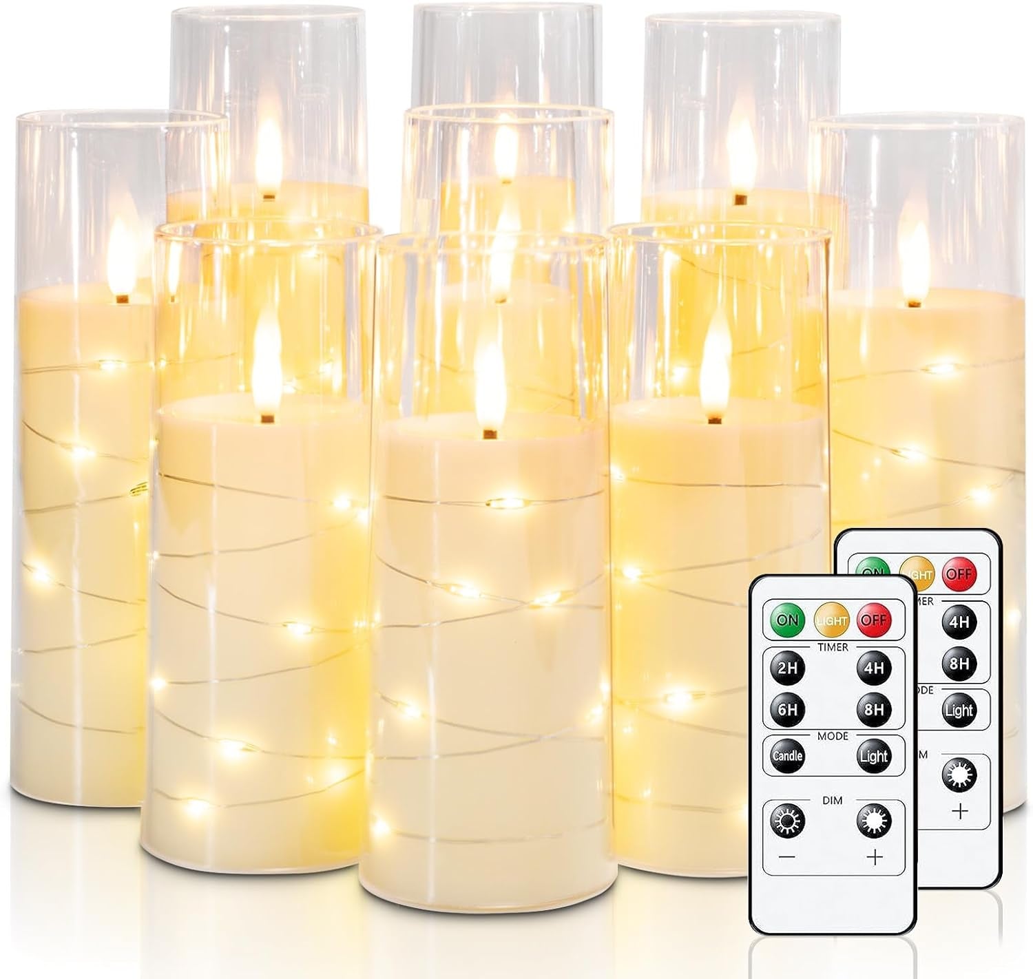Flameless Candle with Remote Timer – 9 Flickering Acrylic Battery Operated LED Pillar Candles with Embedded Star String for Halloween, Home Decor, and as a Gift (Orange)