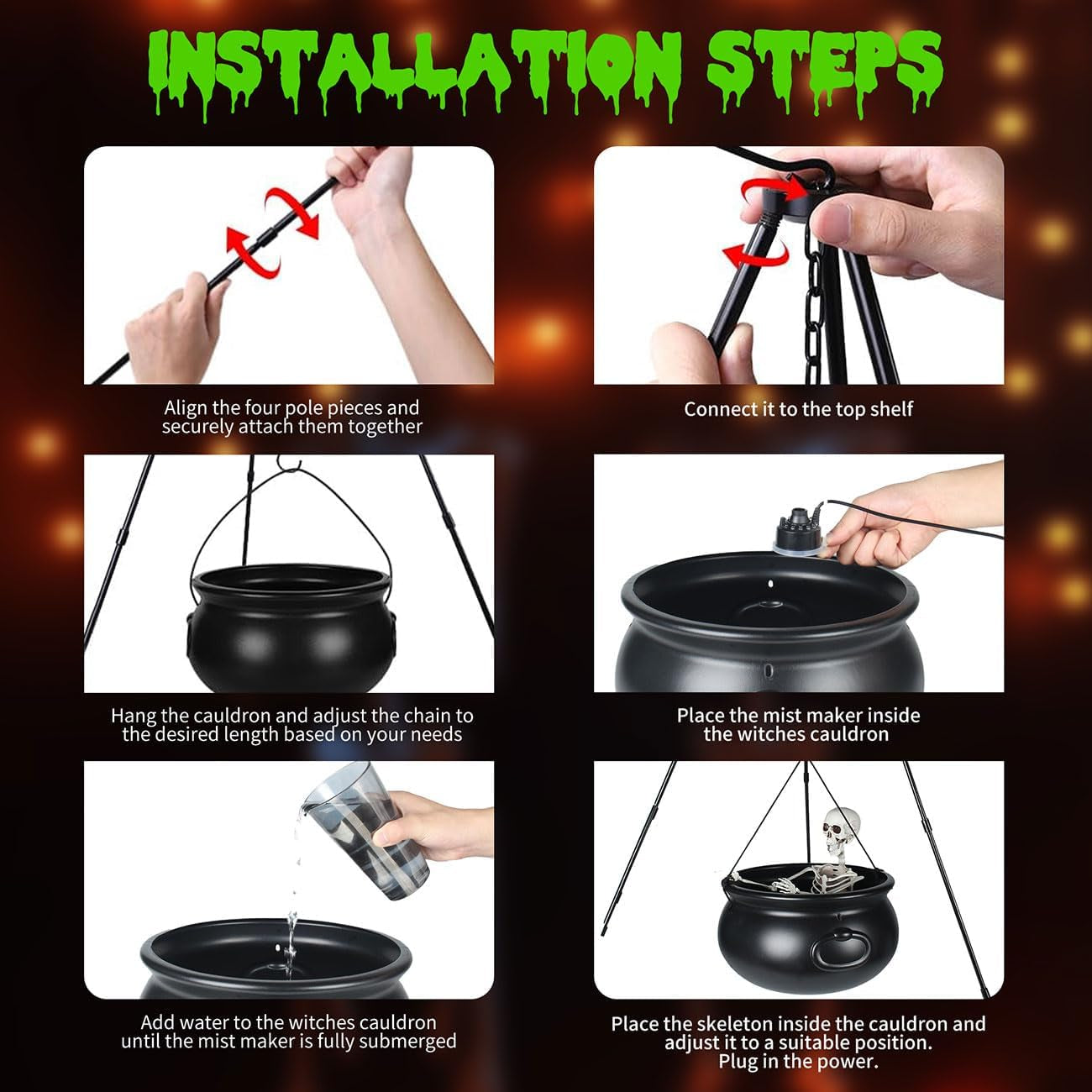 Halloween Decorations Outdoor Witch Cauldron Tripod with Fog Maker & Skull | 52-Inch Tall Display, Green Light Mist Effect, Large Cauldron & Skeleton, Stable Setup for Porch Yard Lawn Halloween Scenes
