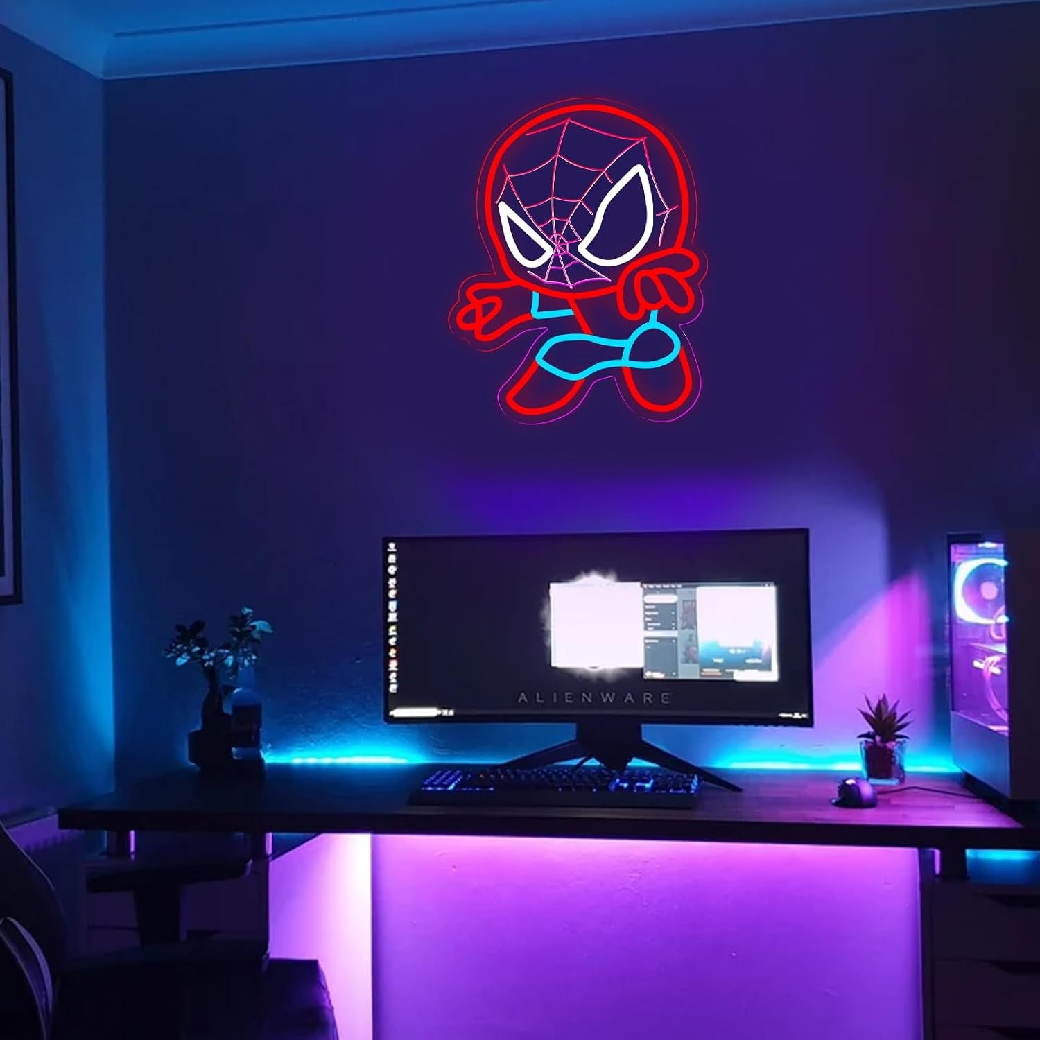 LED Spider Neon Sign for Wall Decor, Dimmable Anime Light up Display, Kids Bedroom Game Room Decoration, 12.2X15.7 Inch