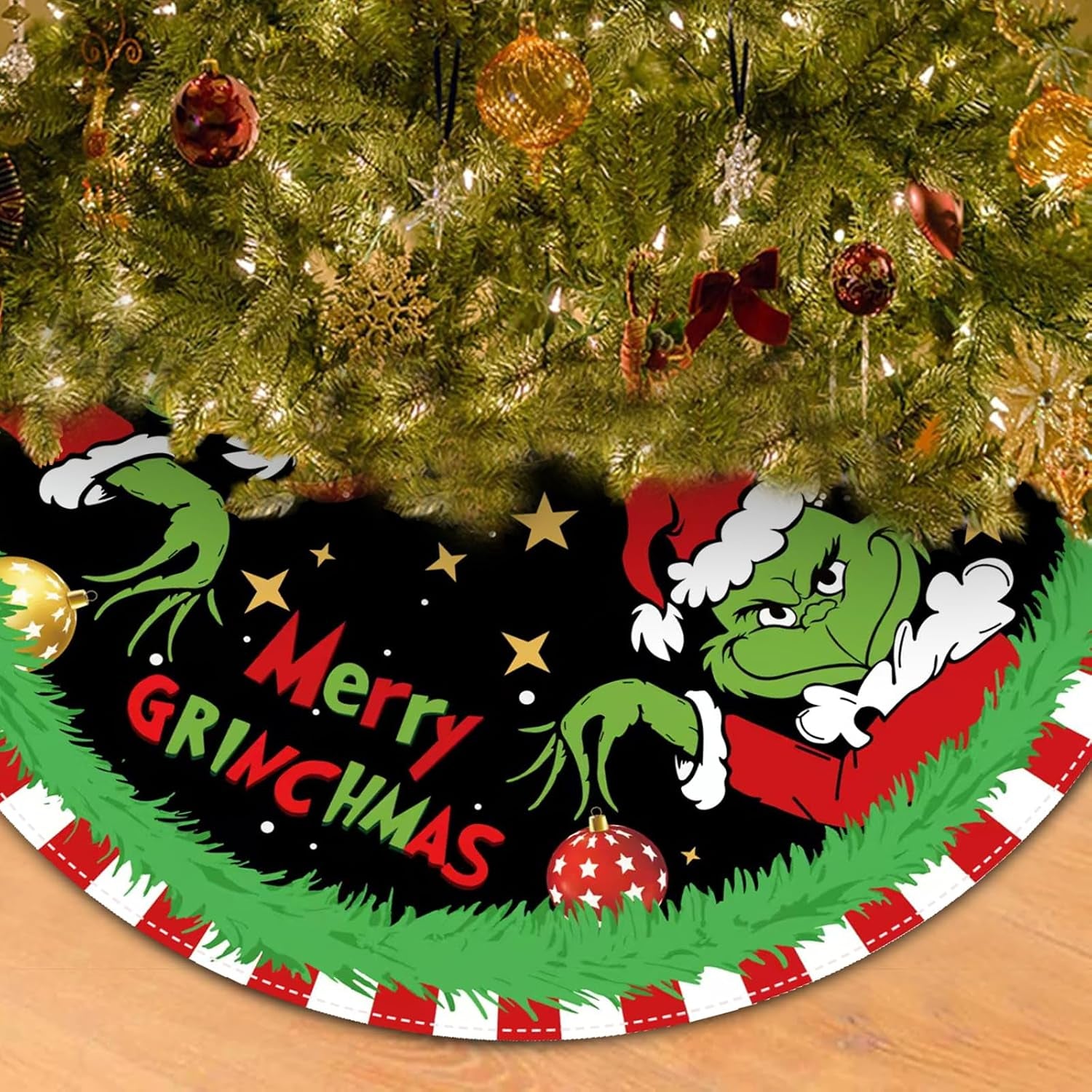 Christmas Tree Skirt 48 Inch, Soft and Funny Merry Christmas Tree Collar Farmhouse Xmas Holiday Decoration (Style B)