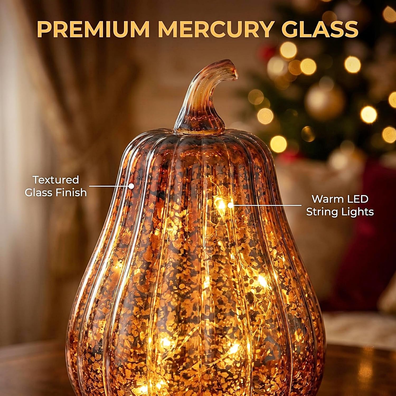 Fall Decorations for Home,Mercury Glass Pumpkin Lights with Timer, Battery Operated Led Pumpkin Lights,Light up Glass Pumpkin, Ideal for Halloween Fall Decor, Thanksgiving Decorh:8.5" (Coffee)