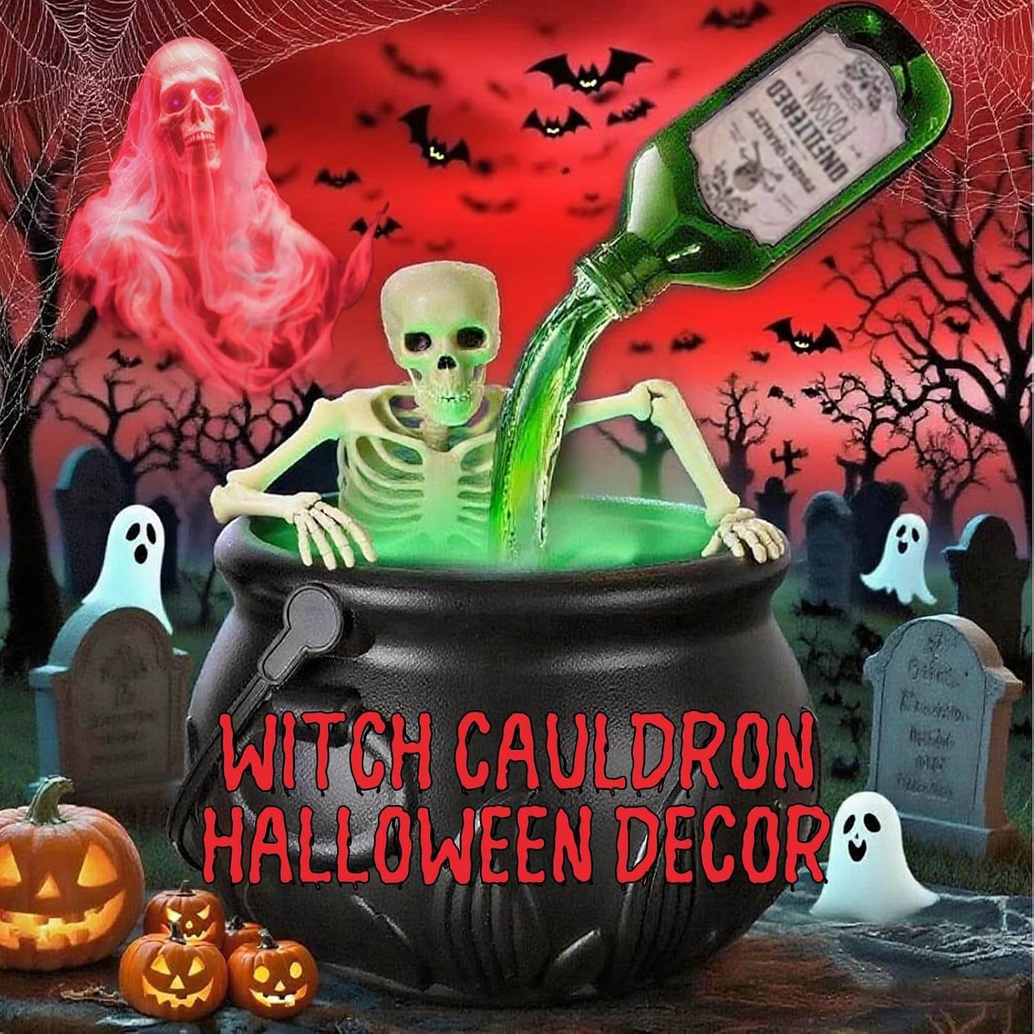Halloween Decorations Indoor,Floating Bottle Cauldron,Halloween Cauldron with Floating Bottle,For Home Table, for Spooky Vintage Home Kitchen Table