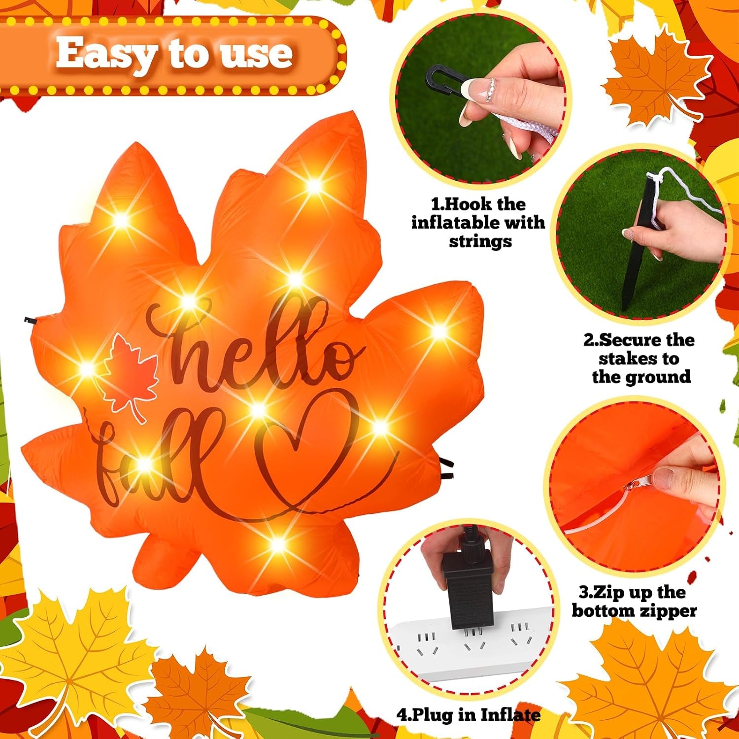 Fall Maple Leaf Inflatable 5.25Ft LED Thanksgiving Yard Decor | Built-In LED Lights, Maple Leaf Design, Harvest Decor, Weather Resistant, Yard Lawn Garden Porch, Thanksgiving, Autumn Party