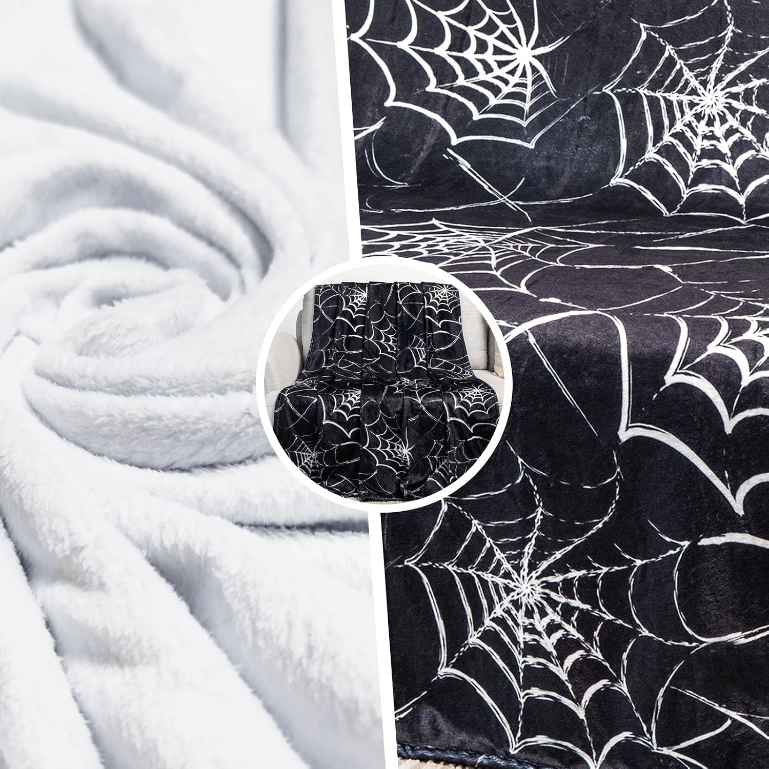 Gothic Spider Web Blanket Black Halloween Flannel Throw for Couch and Bed | Soft Flannel Blanket for Couch Bed and Haunted Mansion Use