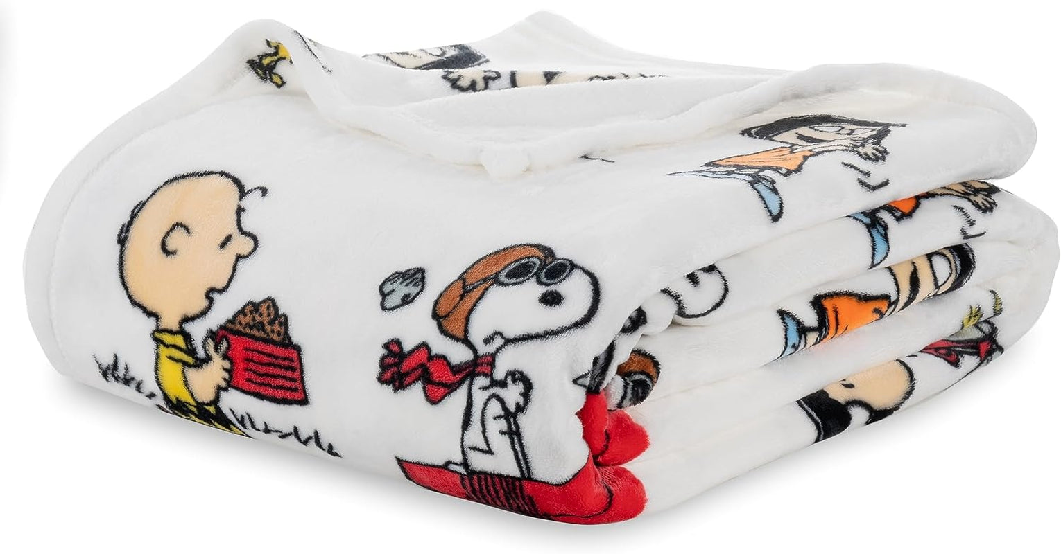 Peanuts® Velvetloft® Cute Character Snoopy Plush Throw Blanket,Snoopy and Woodstock Fall Birds & Leafs Orange,Throw 55 in X 70 in (Official Peanuts® Product)