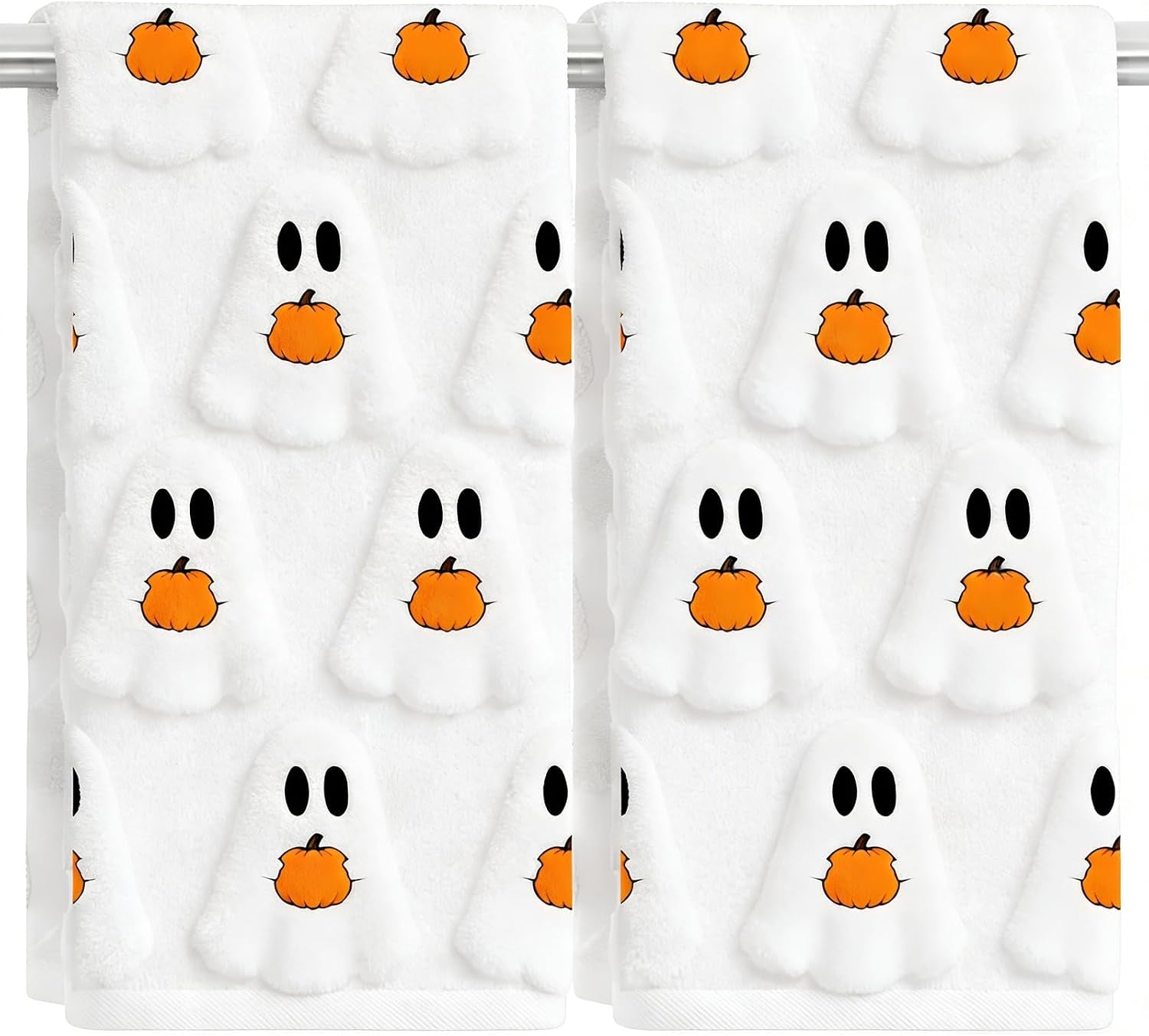 2 Pack Halloween Hand Towels 100% Cotton Jacquard Skeleton Halloween Kitchen Towels White Bathroom Towels Set Seasonal Bathroom Decor(Beige Skeleton, Halloween)