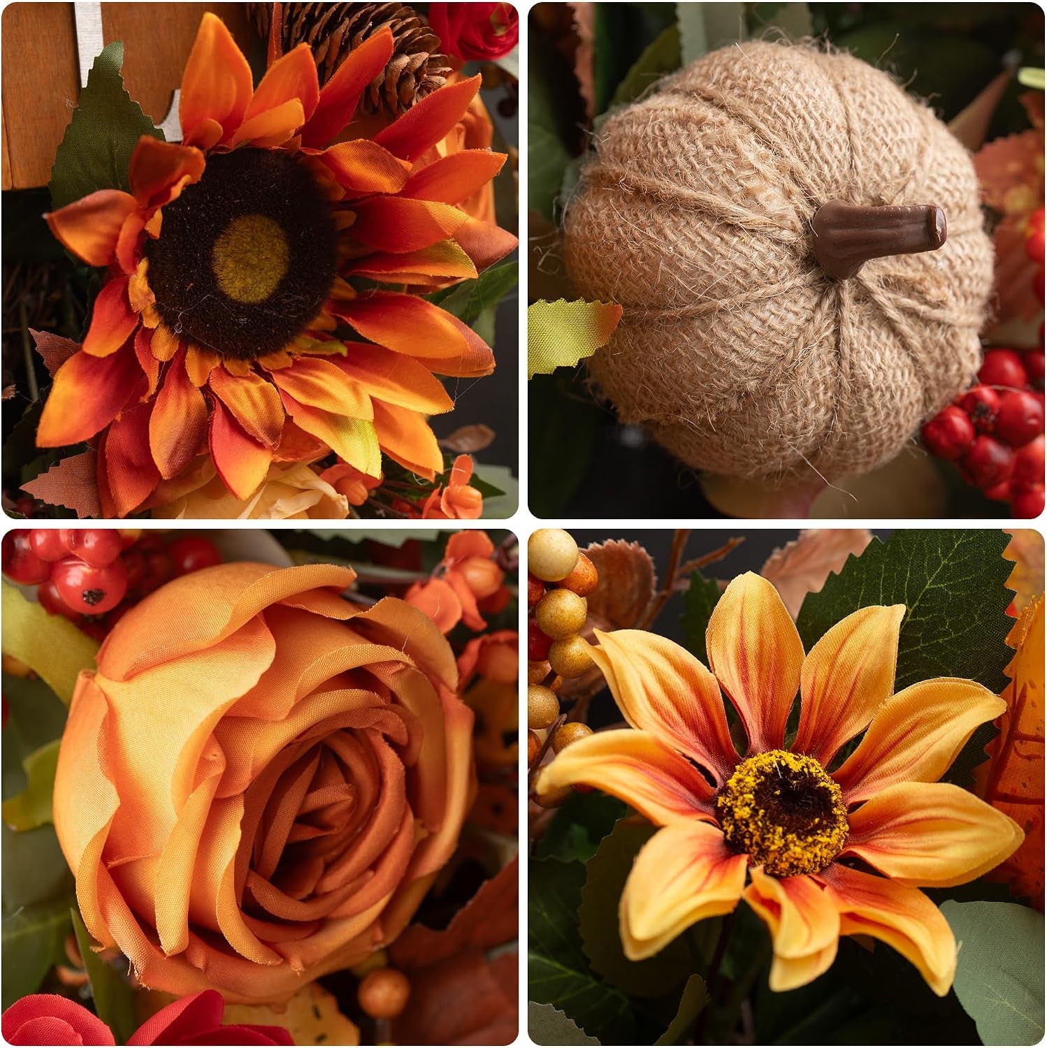24 Inch Fall Wreaths for Front Door Autumn Wreath with Fall Sign | Fall Door Wreath with Sunflowers, Roses, Burlap Pumpkins, Pinecones, Fall Wreath for Outdoor Wreaths for Front Door